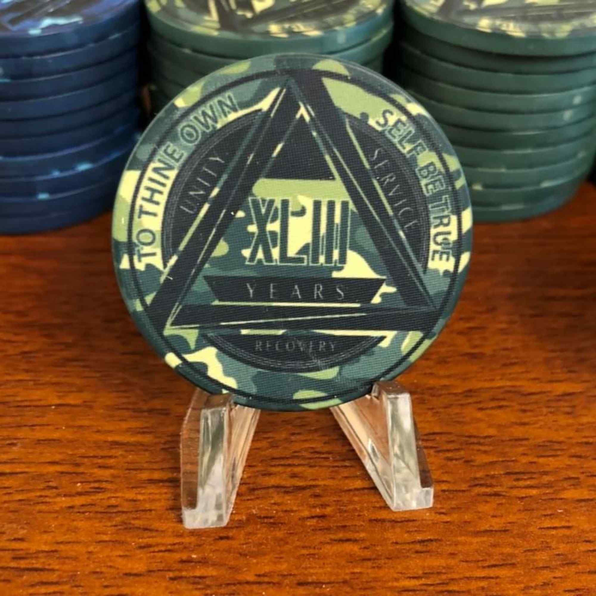 Green Camo AA Coin 1-50yrs Sobriety Chip