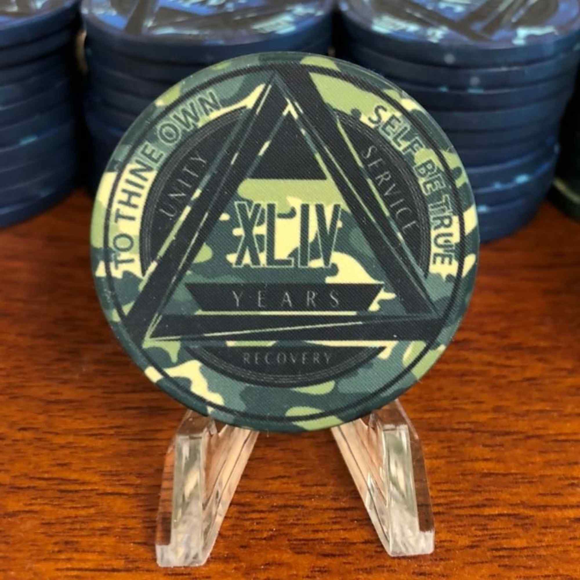 Green Camo AA Coin 1-50yrs Sobriety Chip