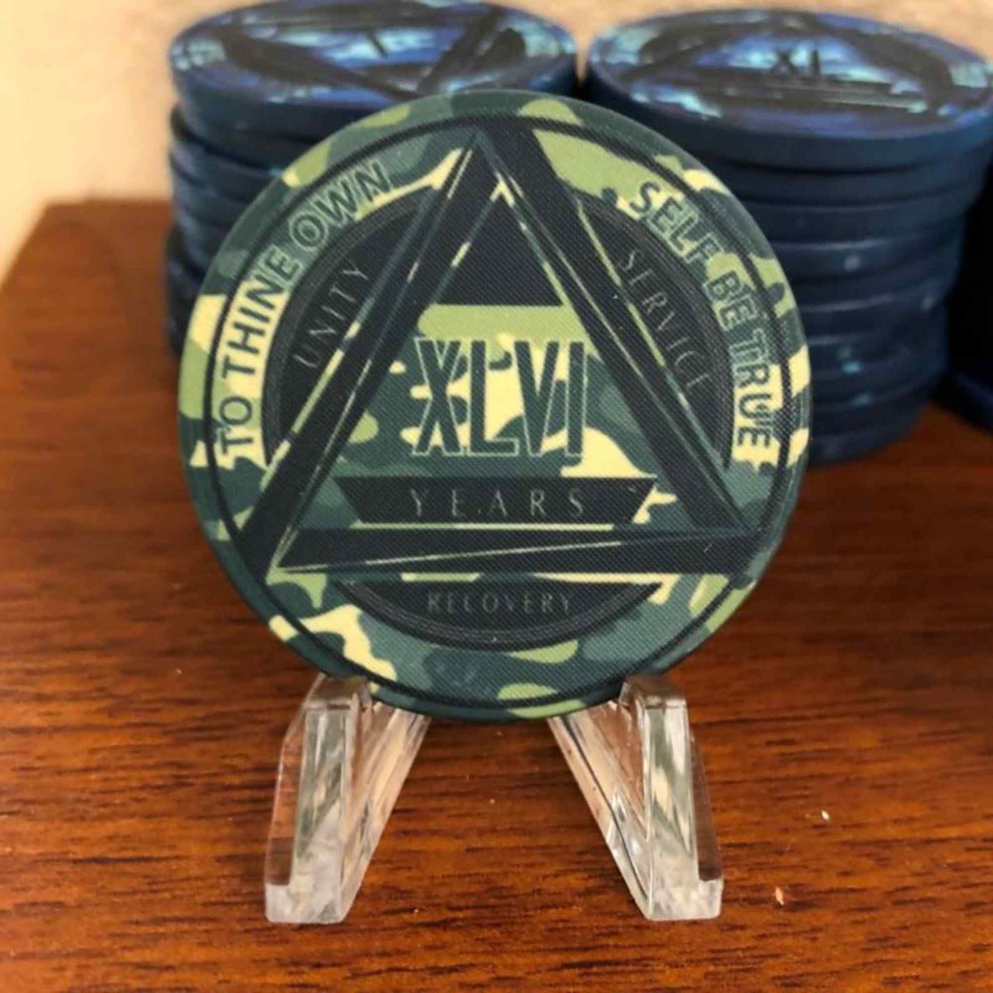 Green Camo AA Coin 1-50yrs Sobriety Chip