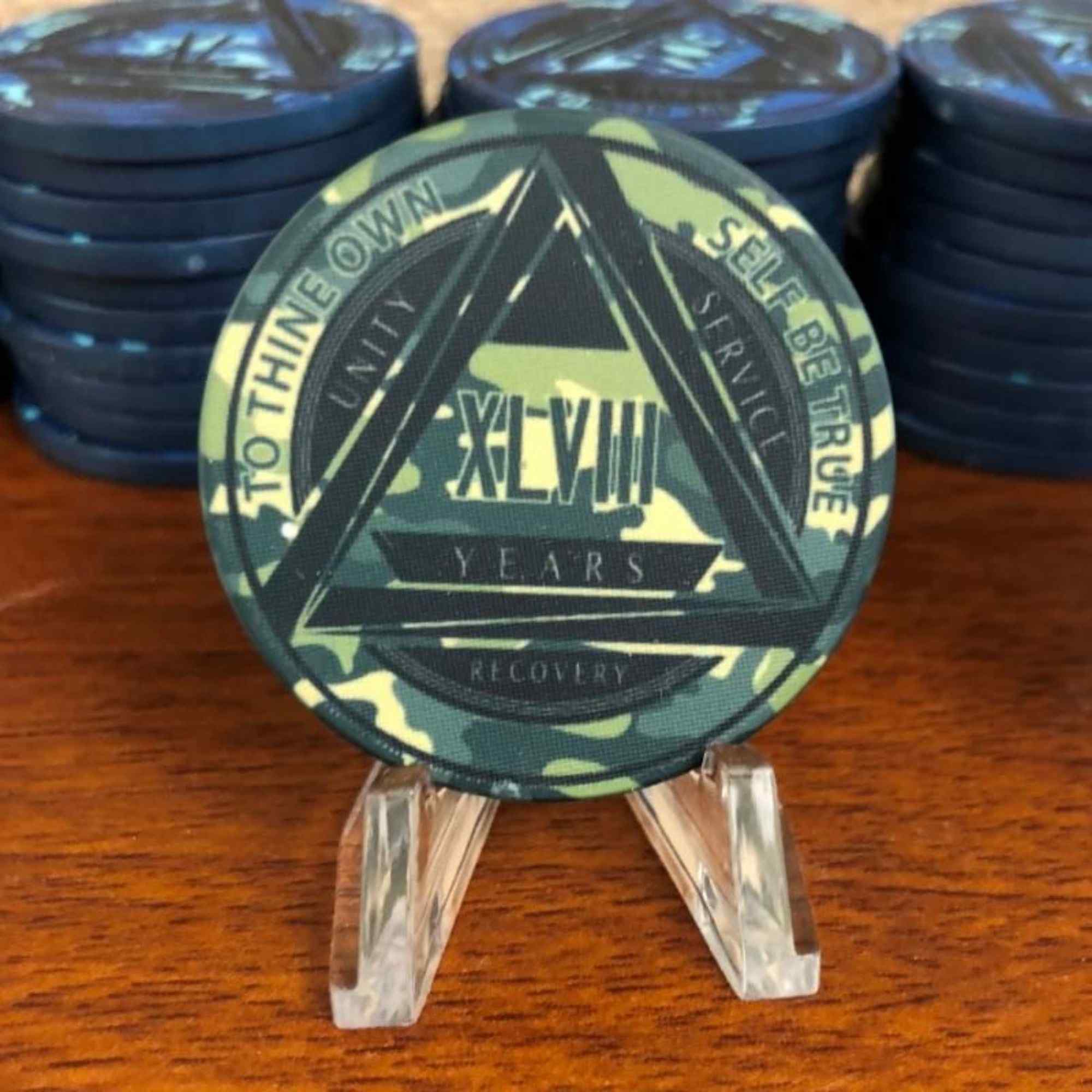 Green Camo AA Coin 1-50yrs Sobriety Chip