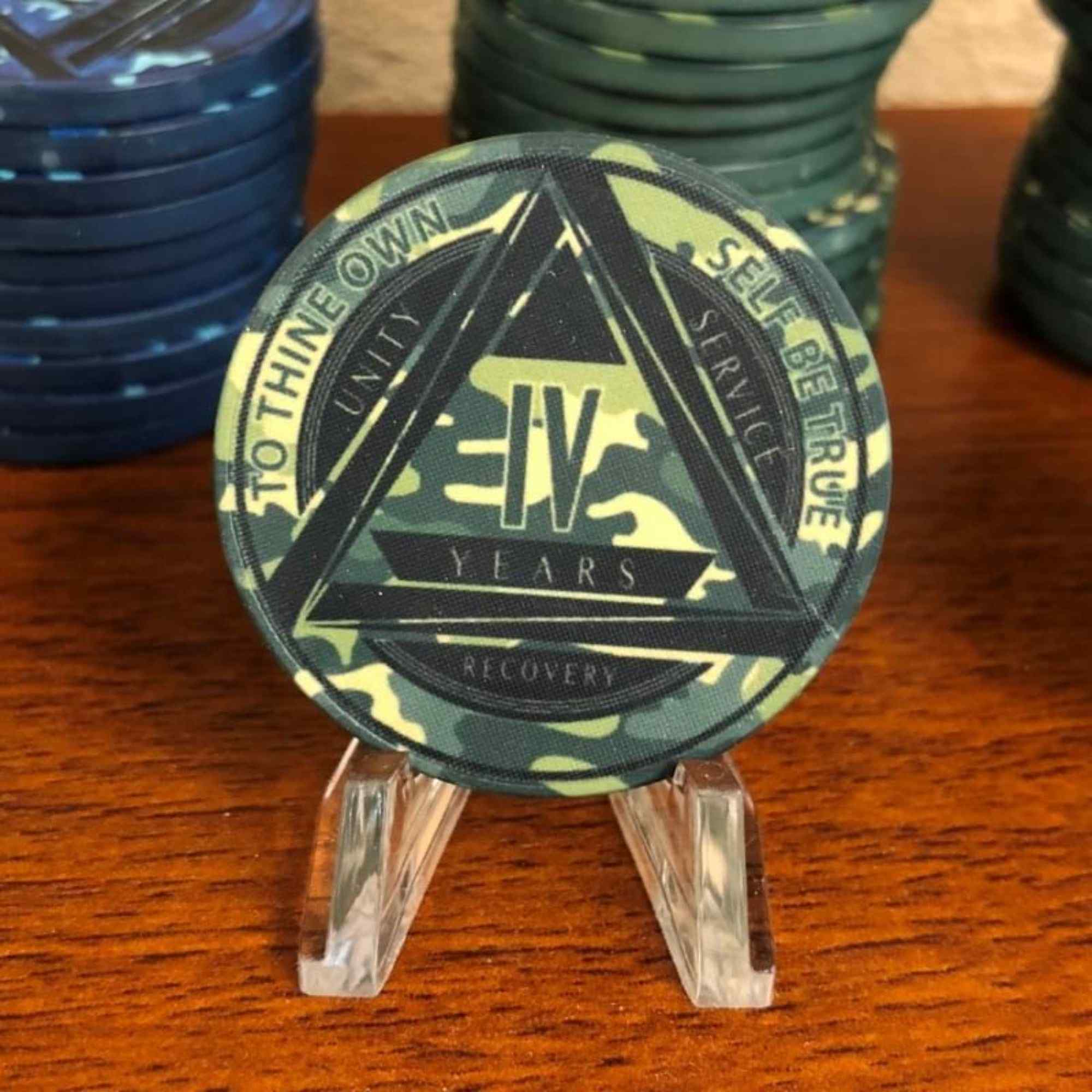 Green Camo AA Coin 1-50yrs Sobriety Chip