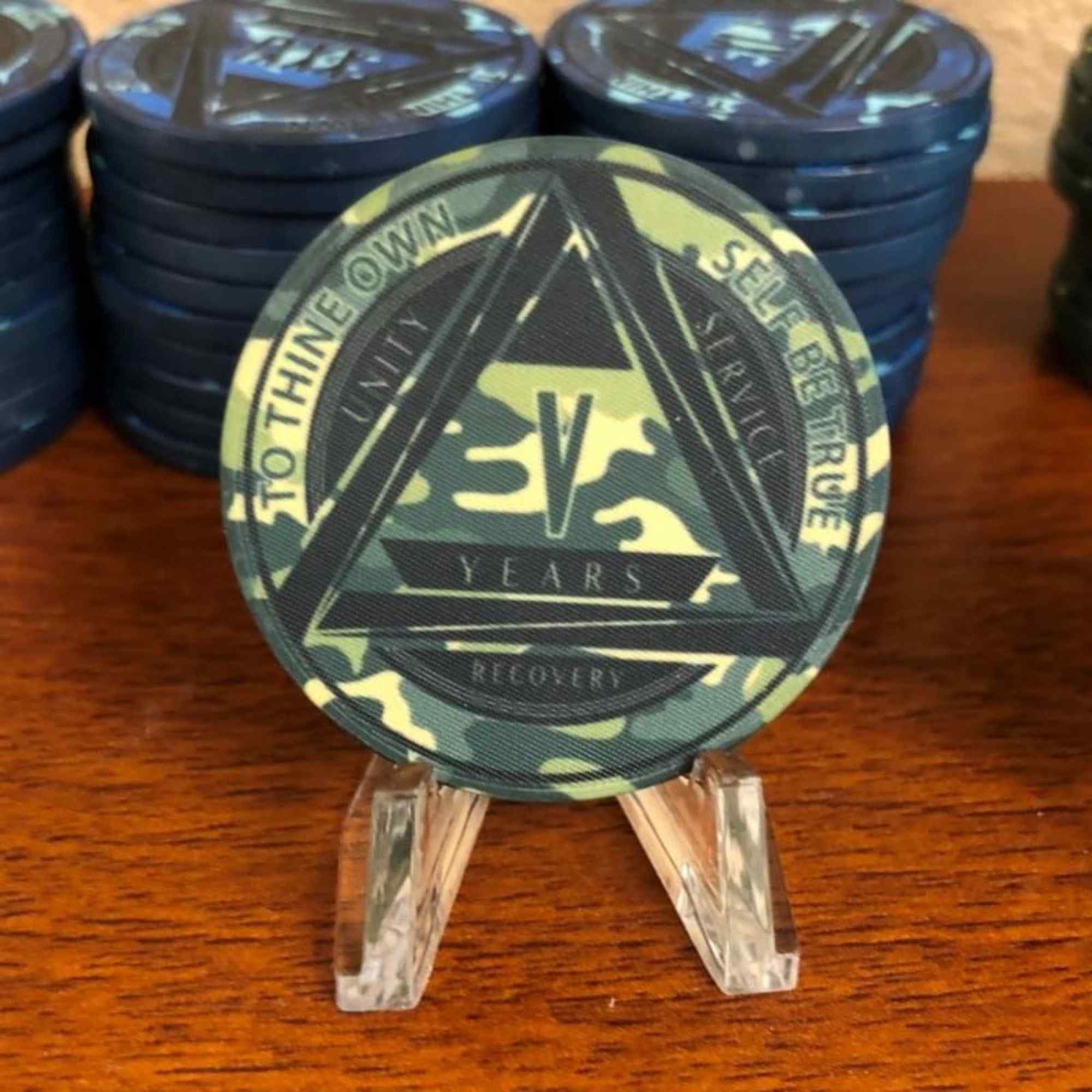Green Camo AA Coin 1-50yrs Sobriety Chip