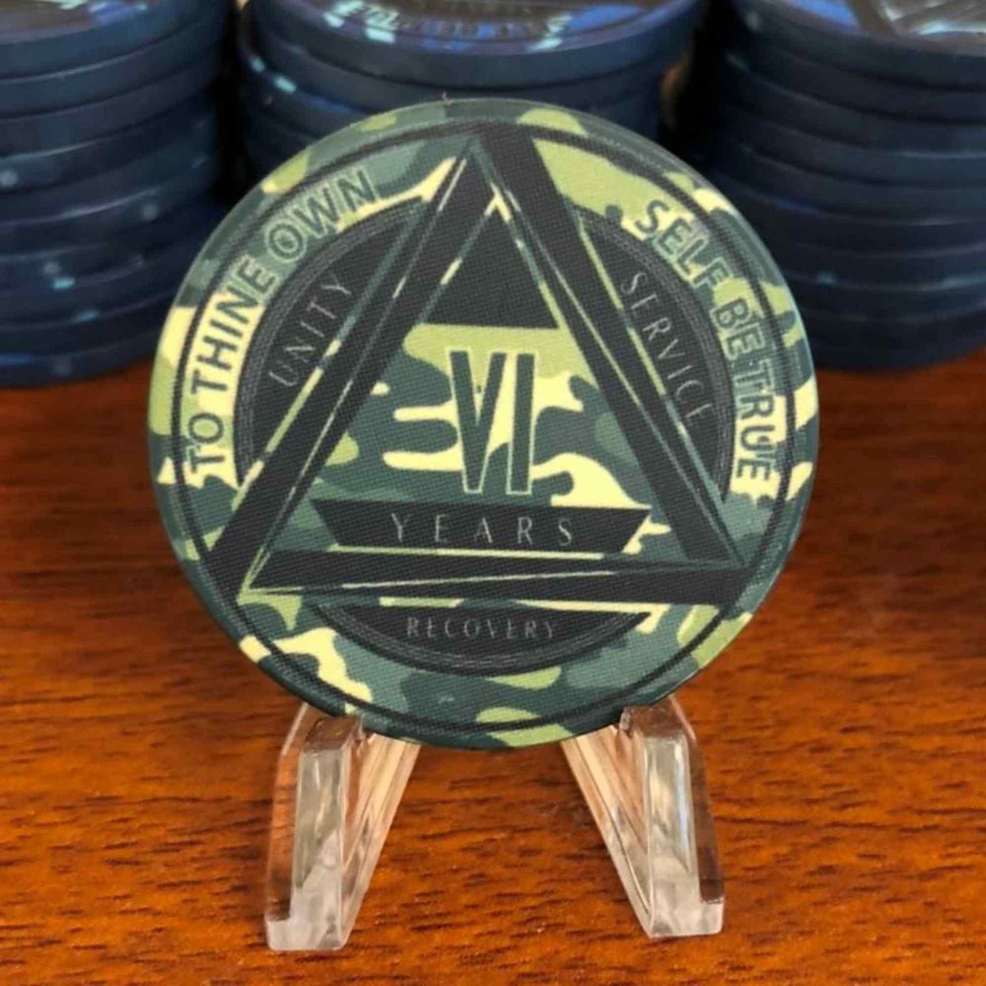 Green Camo AA Coin 1-50yrs Sobriety Chip