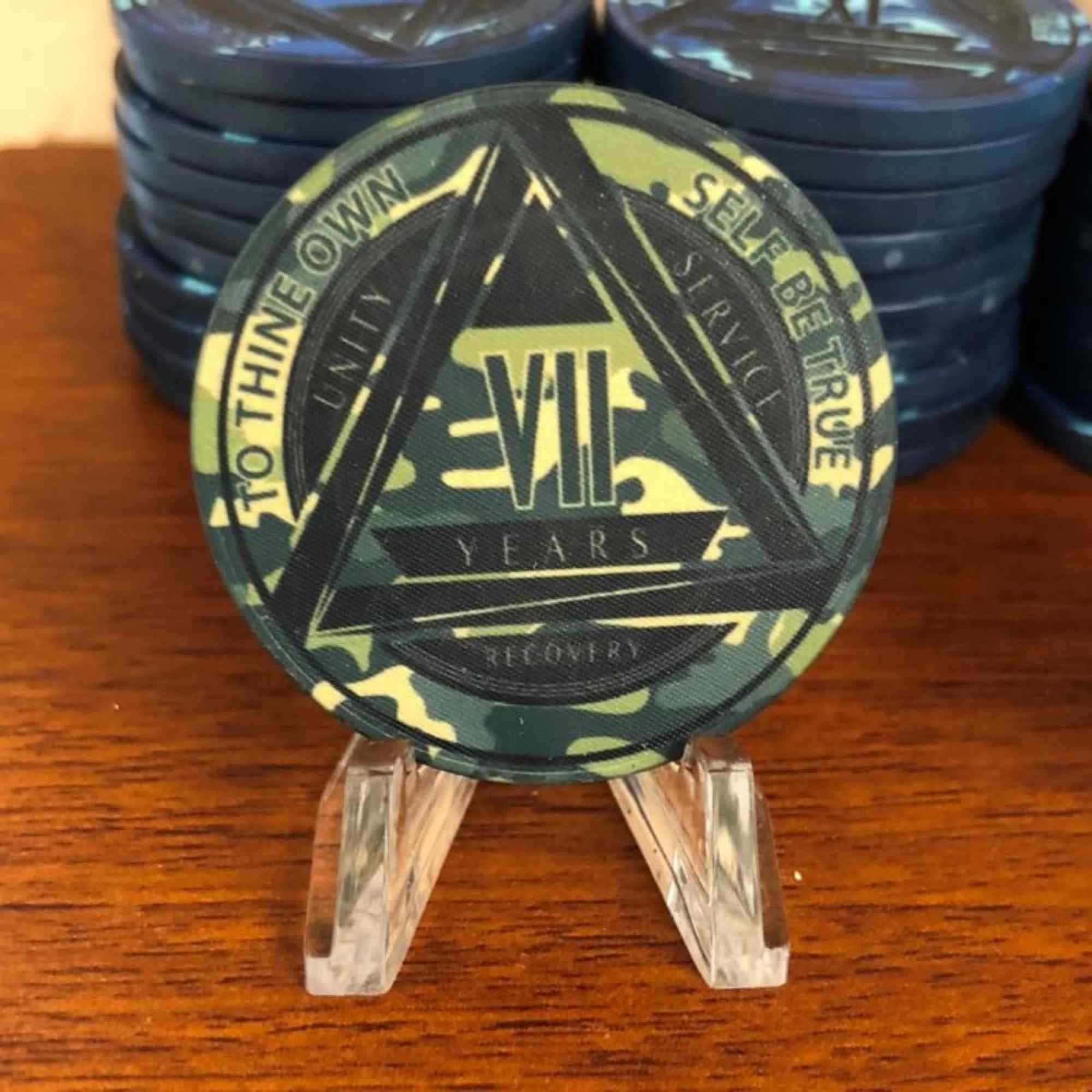 Green Camo AA Coin 1-50yrs Sobriety Chip