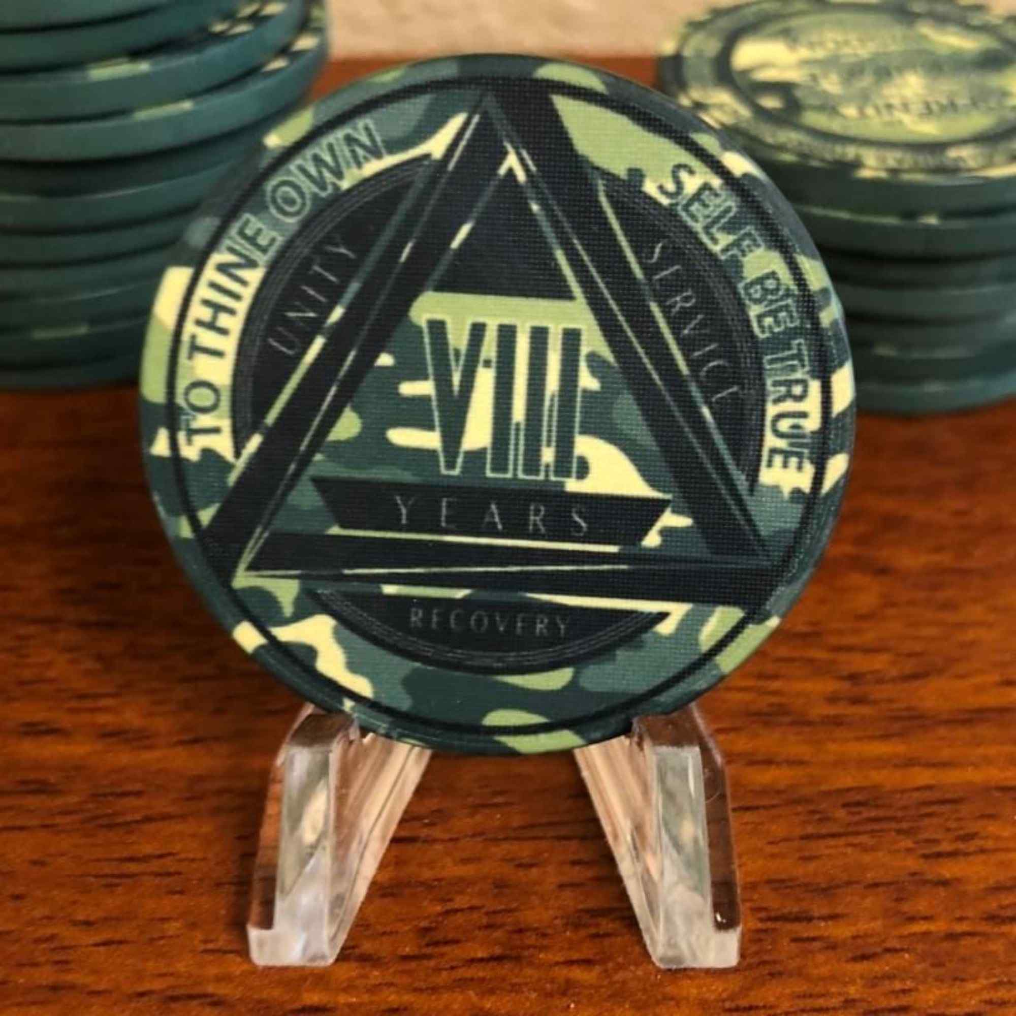 Green Camo AA Coin 1-50yrs Sobriety Chip