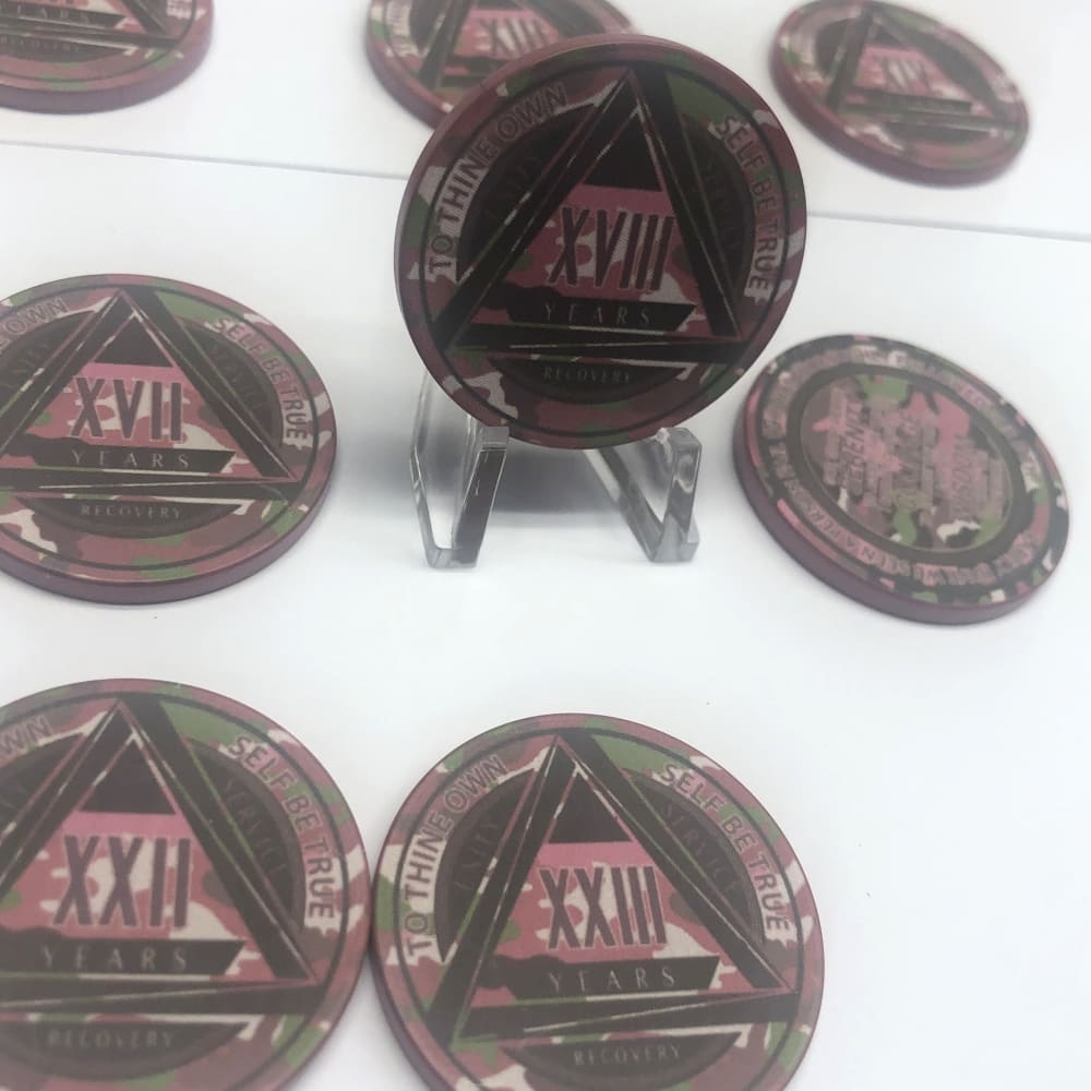 Pink Camo AA Coin 1-50yrs Sobriety Chip