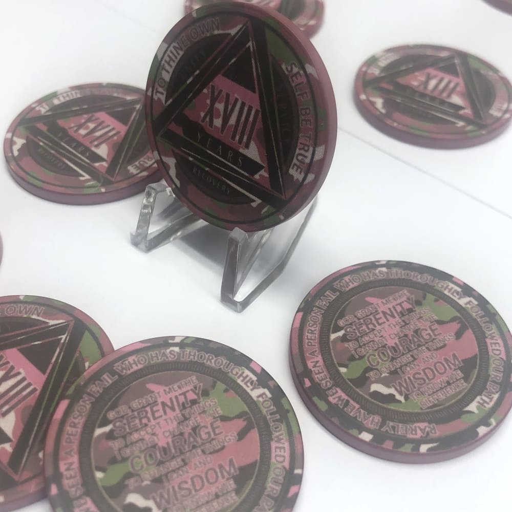 Pink Camo AA Coin 1-50yrs Sobriety Chip