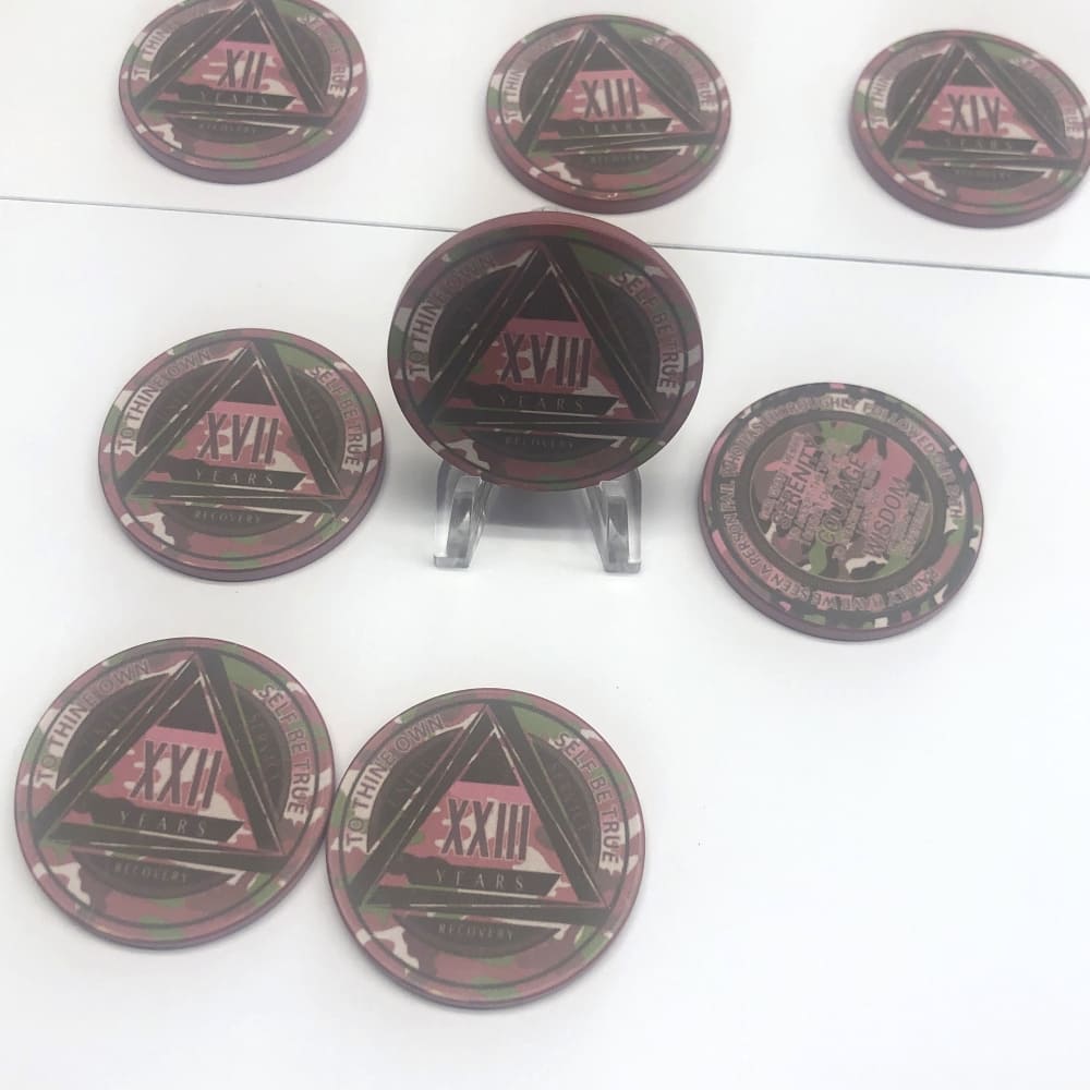 Pink Camo AA Coin 1-50yrs Sobriety Chip