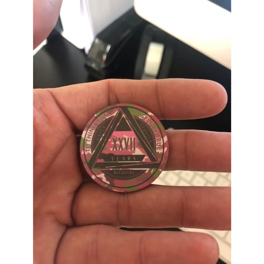 Pink Camo AA Coin 1-50yrs Sobriety Chip