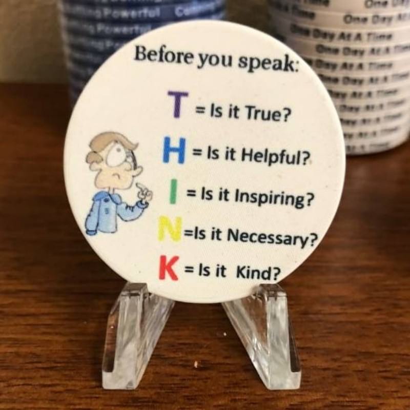 THINK Before You Speak – AA Recovery Poker Chips for Mindful Communication