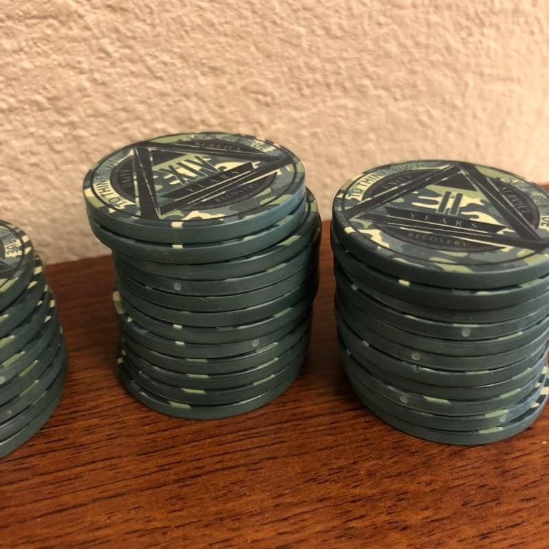 Green Camo AA Coin 1-50yrs Sobriety Chip