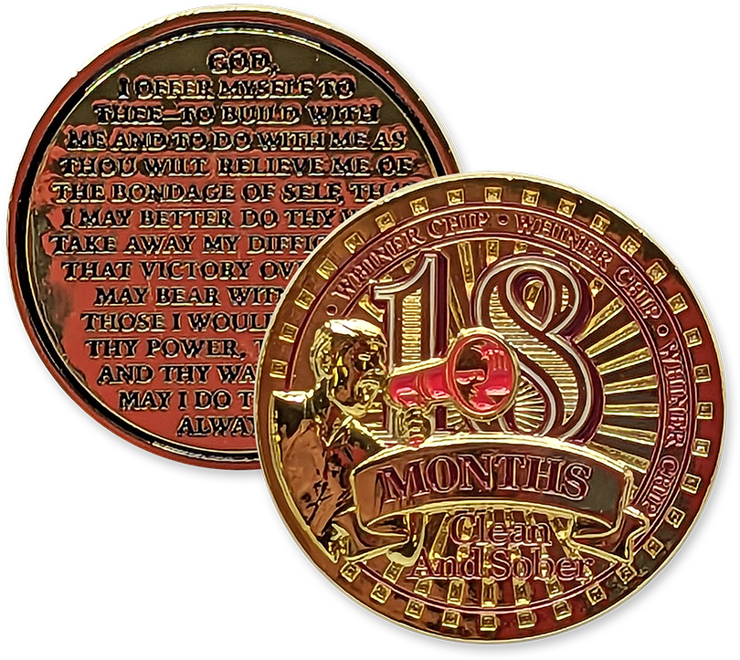 18 Month Whiner Medallion Unique Sobriety Gift 18 Months Clean and Sober Chip with Coin Capsule. Heavy Metal coin See Video