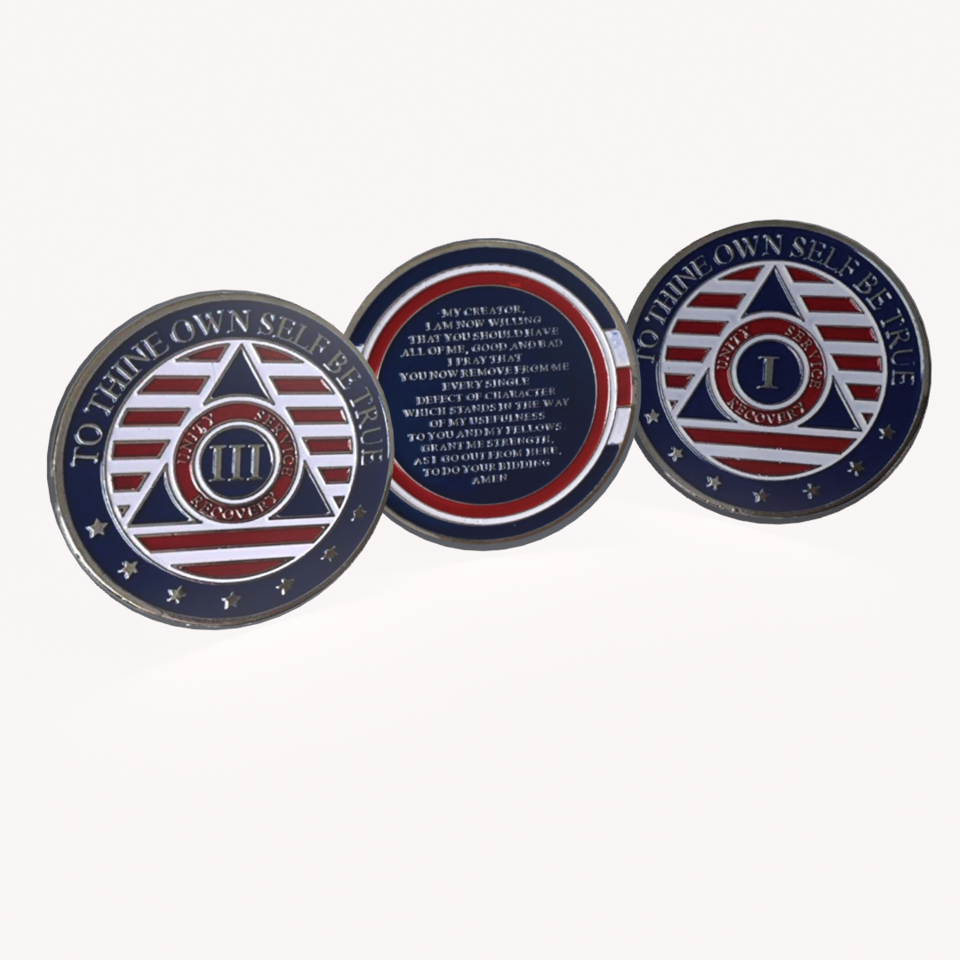 Patriotic AA Coin 1-50yrs Sobriety Chip