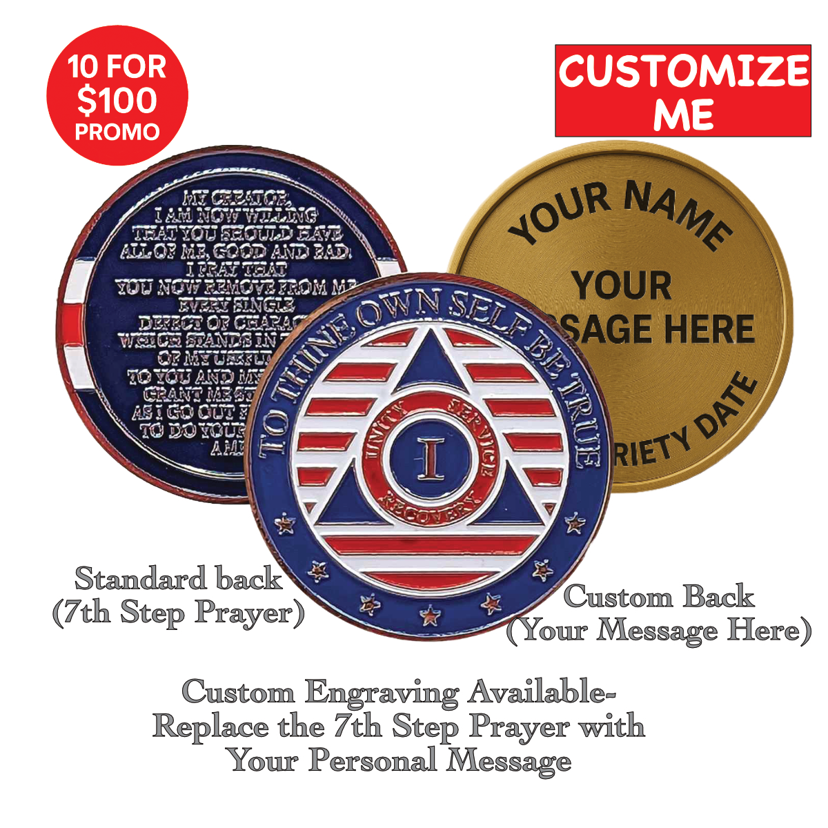 Patriotic AA Medallion | 1-60 Years | Custom Engraving Option Available