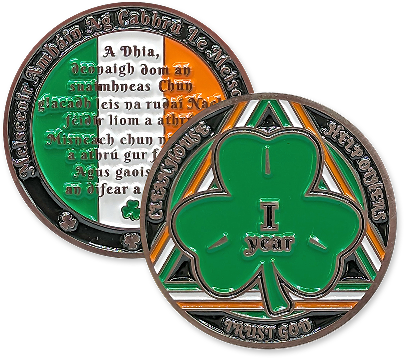 Irish Shamrock AA Coin 1-50yrs Sobriety Chip