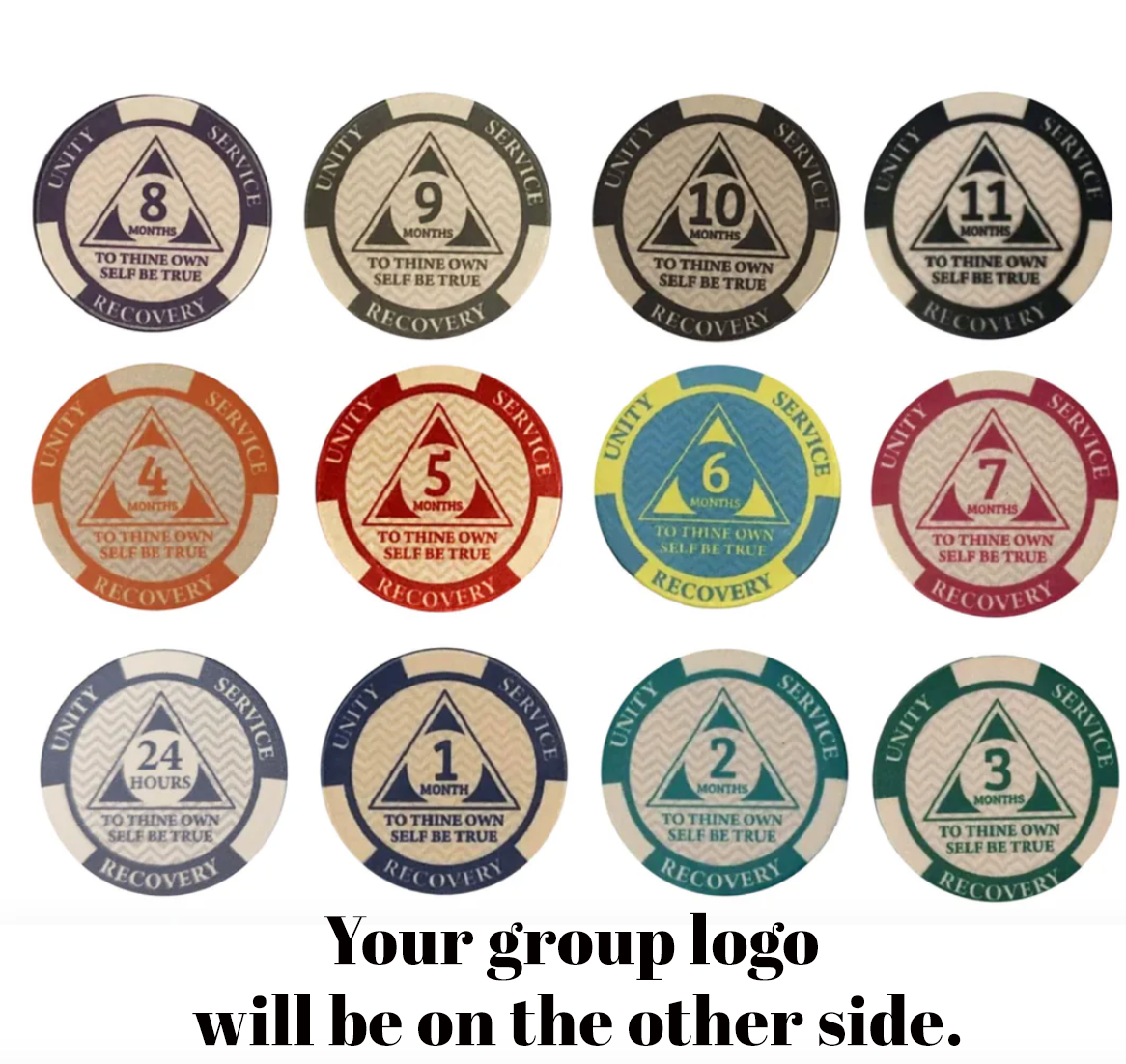Custom Monthly AA Chips for Your Home Group: Upload Your Logo, 24 Hours to 11 Months