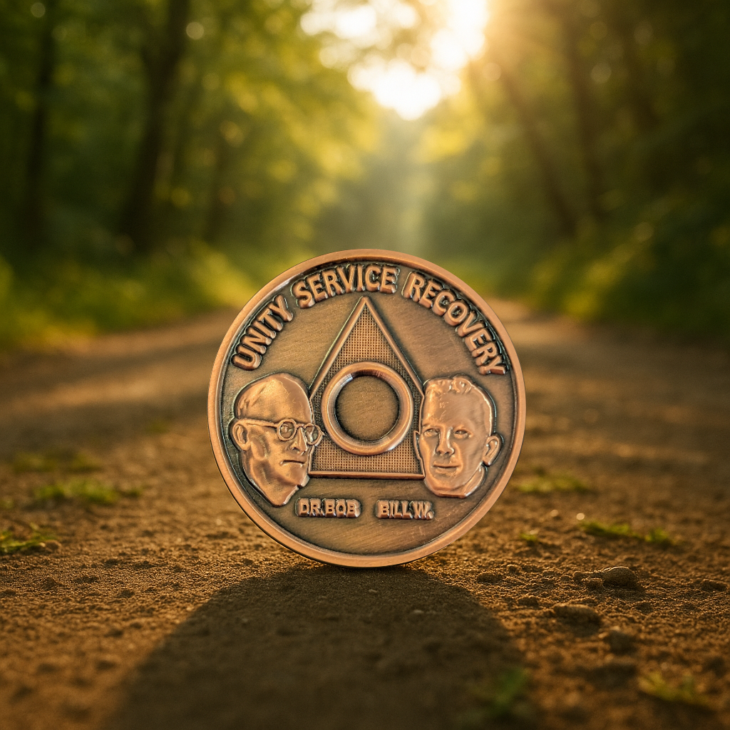 Bill W. and Dr. Bob AA Recovery Coin – Solid Heavy Copper Medallion – 1 to 65 Years