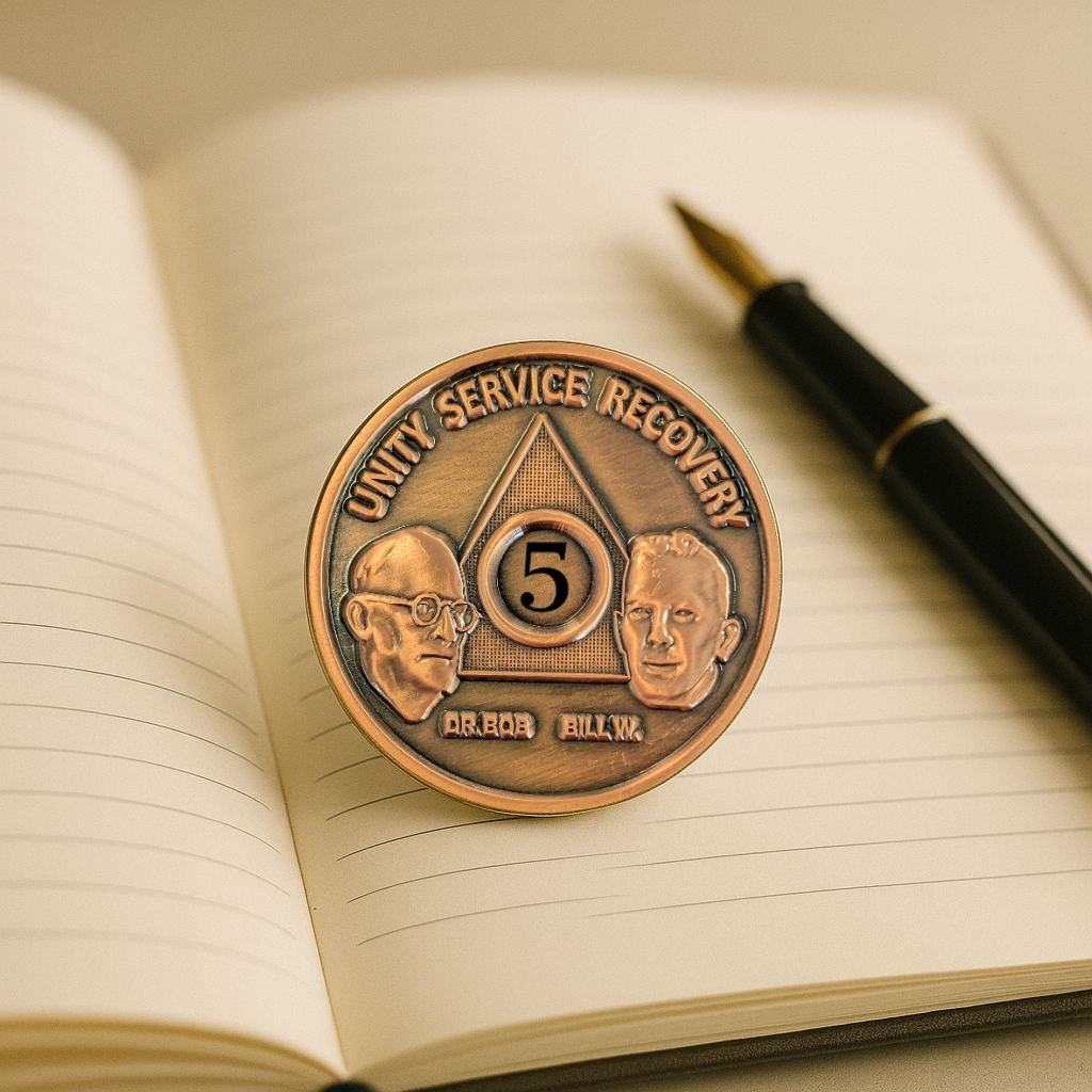Bill W. and Dr. Bob AA Recovery Coin – Solid Heavy Copper Medallion – 1 to 65 Years