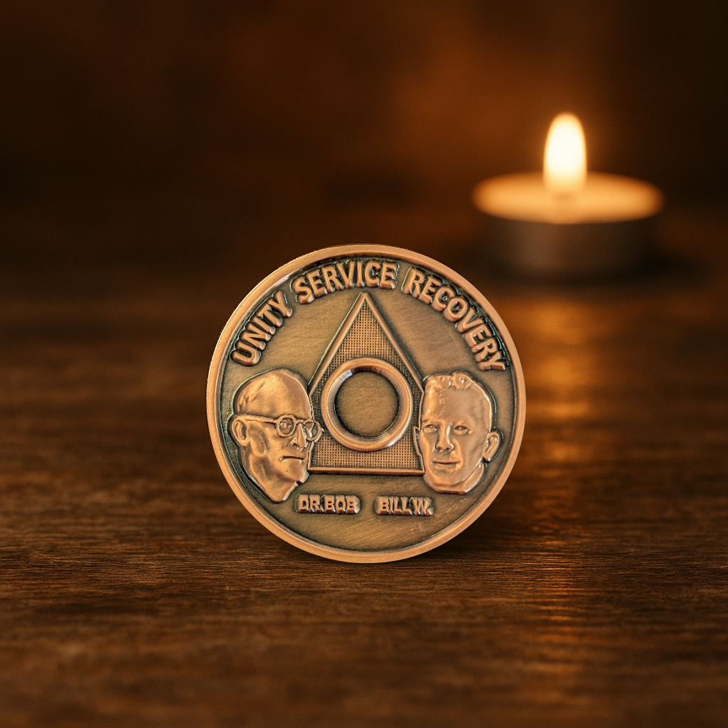Bill W. and Dr. Bob AA Recovery Coin – Solid Heavy Copper Medallion – 1 to 65 Years