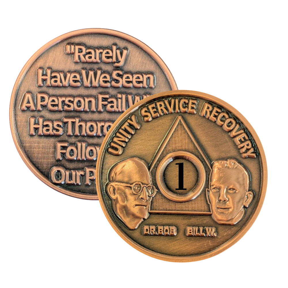 Bill W. and Dr. Bob AA Recovery Coin – Solid Heavy Copper Medallion – 1 to 65 Years