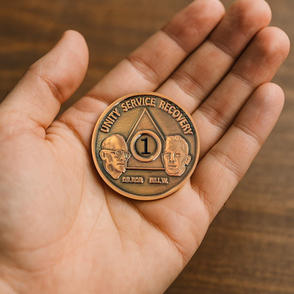 Bill W. and Dr. Bob AA Recovery Coin – Solid Heavy Copper Medallion – 1 to 65 Years