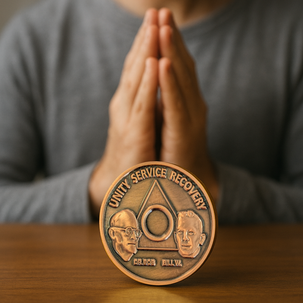 Bill W. and Dr. Bob AA Recovery Coin – Solid Heavy Copper Medallion – 1 to 65 Years