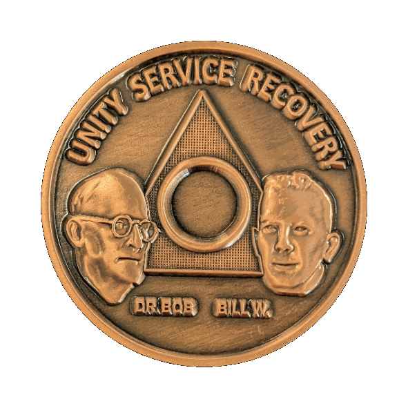 Bill W. and Dr. Bob AA Recovery Coin – Solid Heavy Copper Medallion – 1 to 65 Years