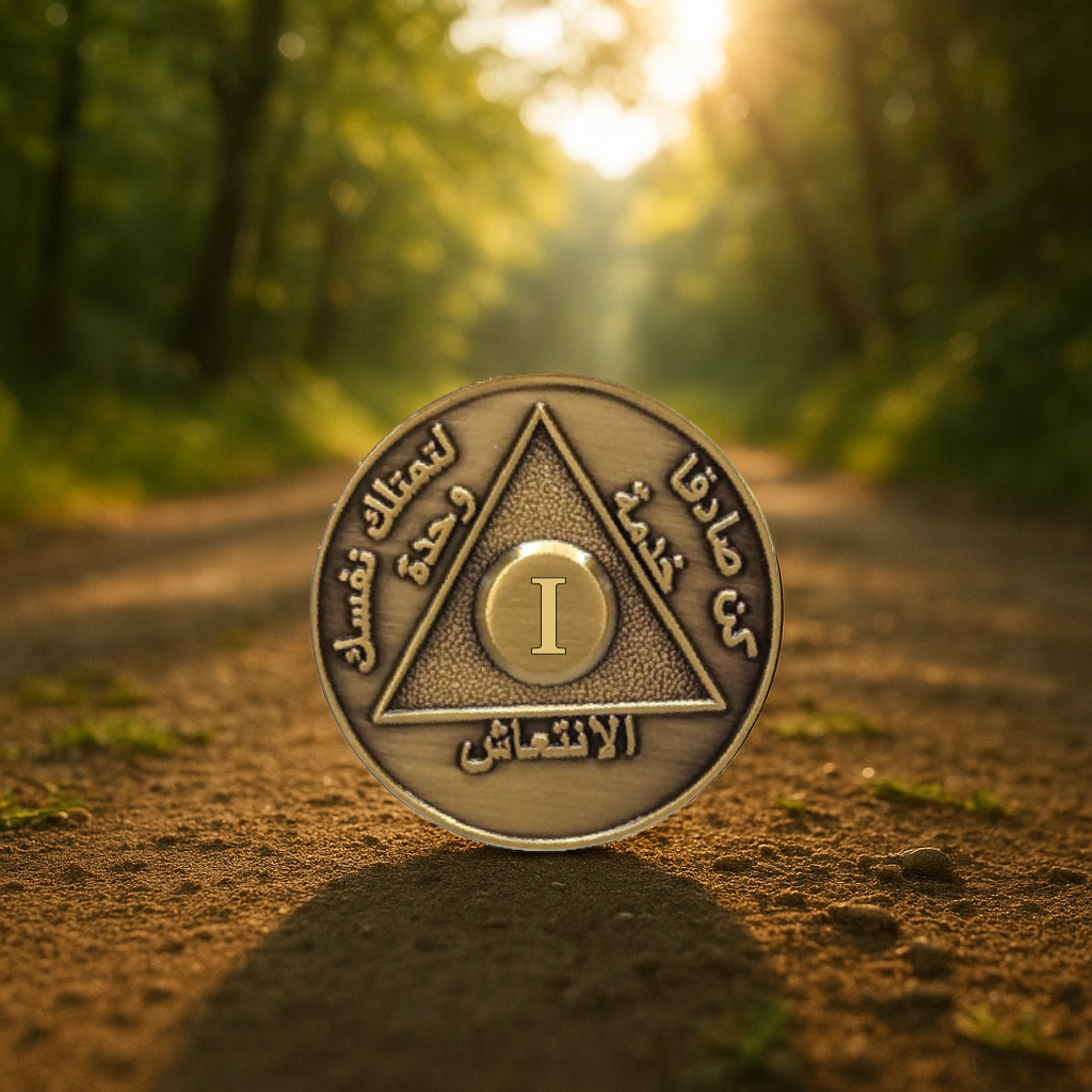 Arabic Sobriety Coin | 1-60 Years Engraved in Traditional Numbers | AA Recovery Medallion