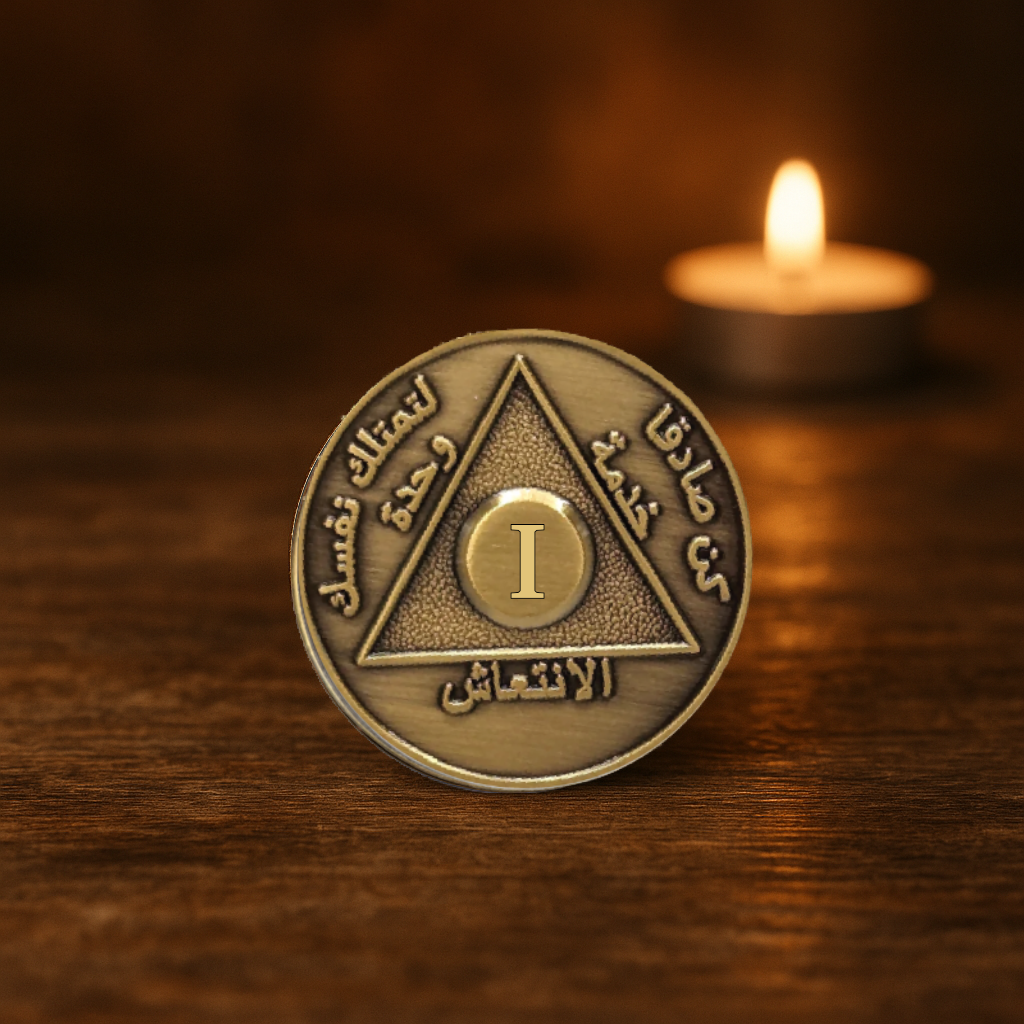 Arabic Sobriety Coin | 1-60 Years Engraved in Traditional Numbers | AA Recovery Medallion