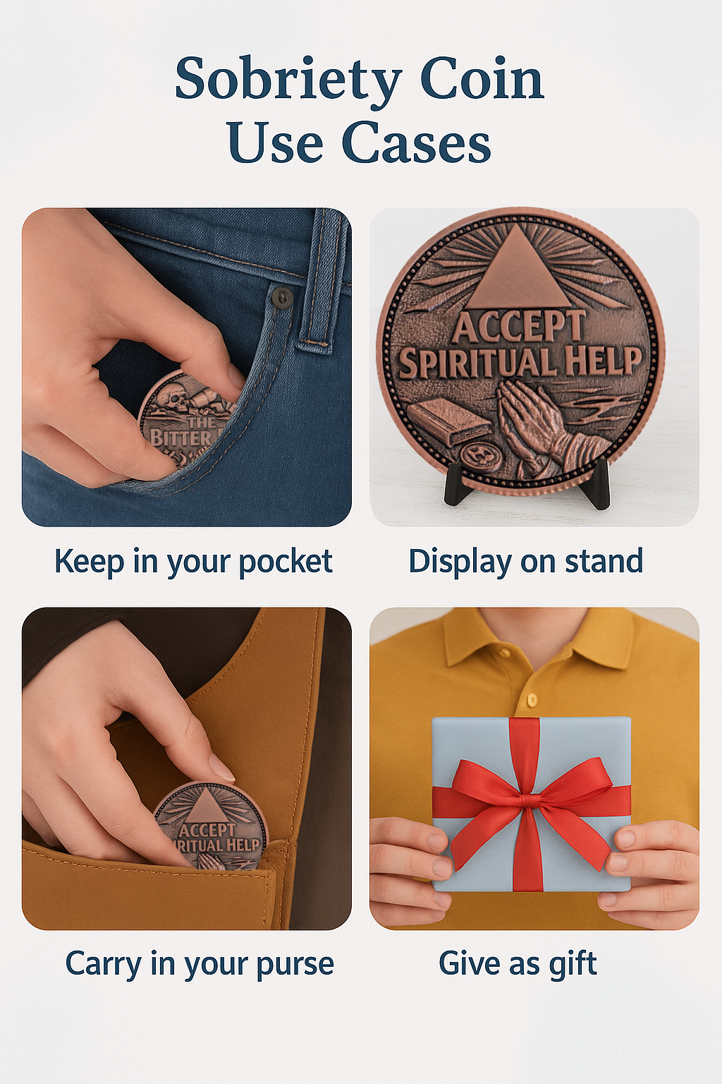 AA Decision Coin – Bitter End vs Accept Spiritual Help – Custom Year Copper Sobriety Coin