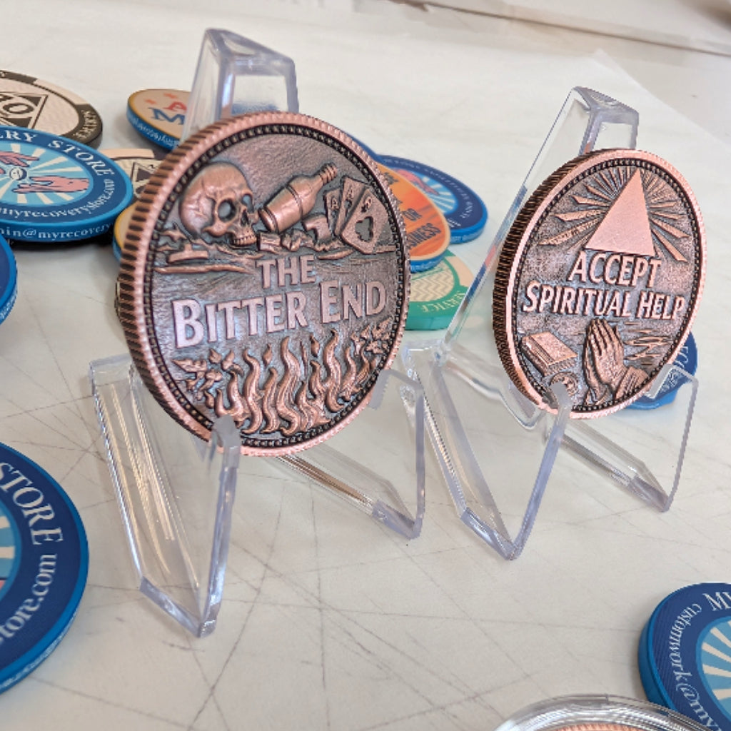 AA Decision Coin – Bitter End vs Accept Spiritual Help – Custom Year Copper Sobriety Coin