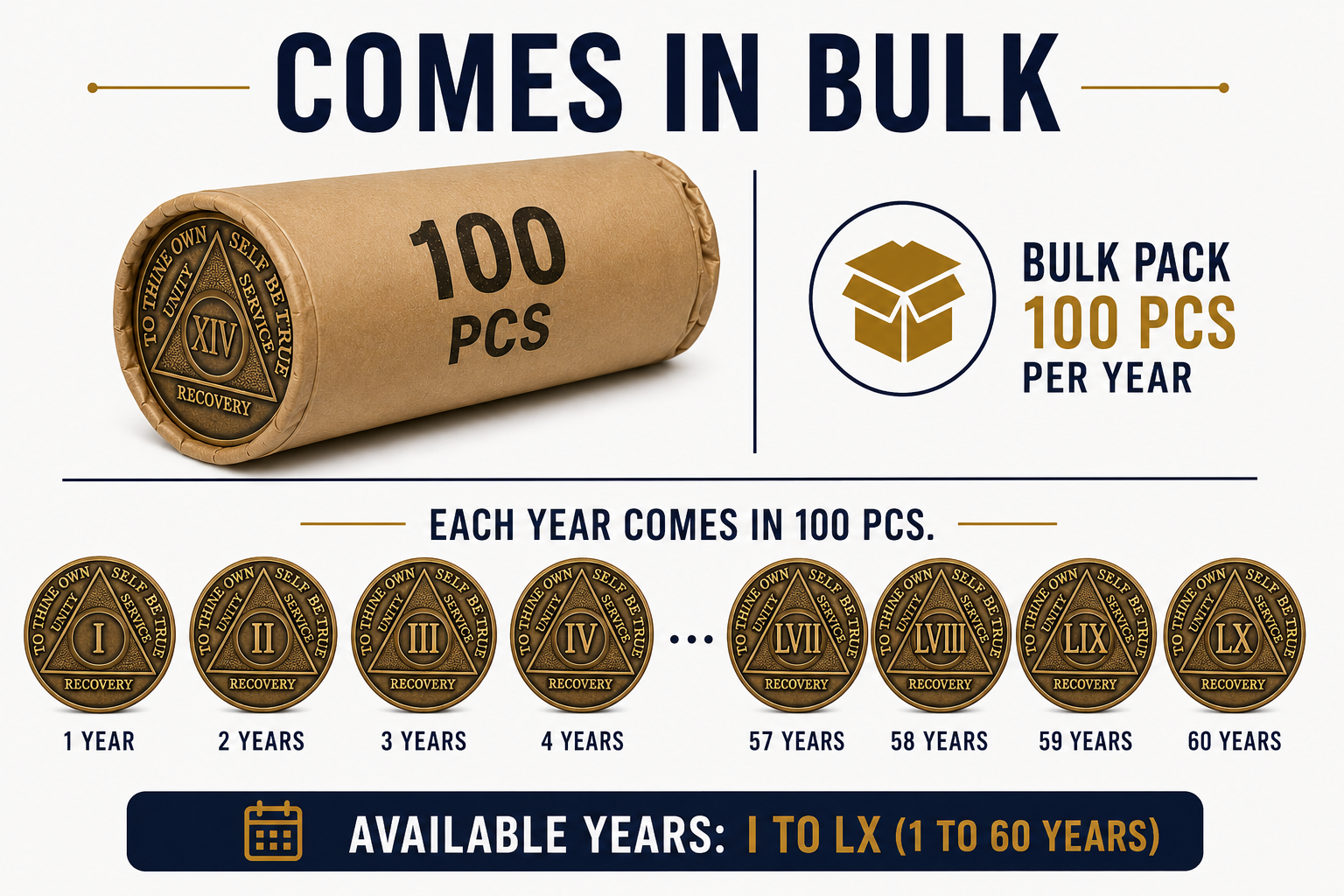 Bronze AA Sobriety Medallion | Bulk 100-Pack (100 Coins for $120)