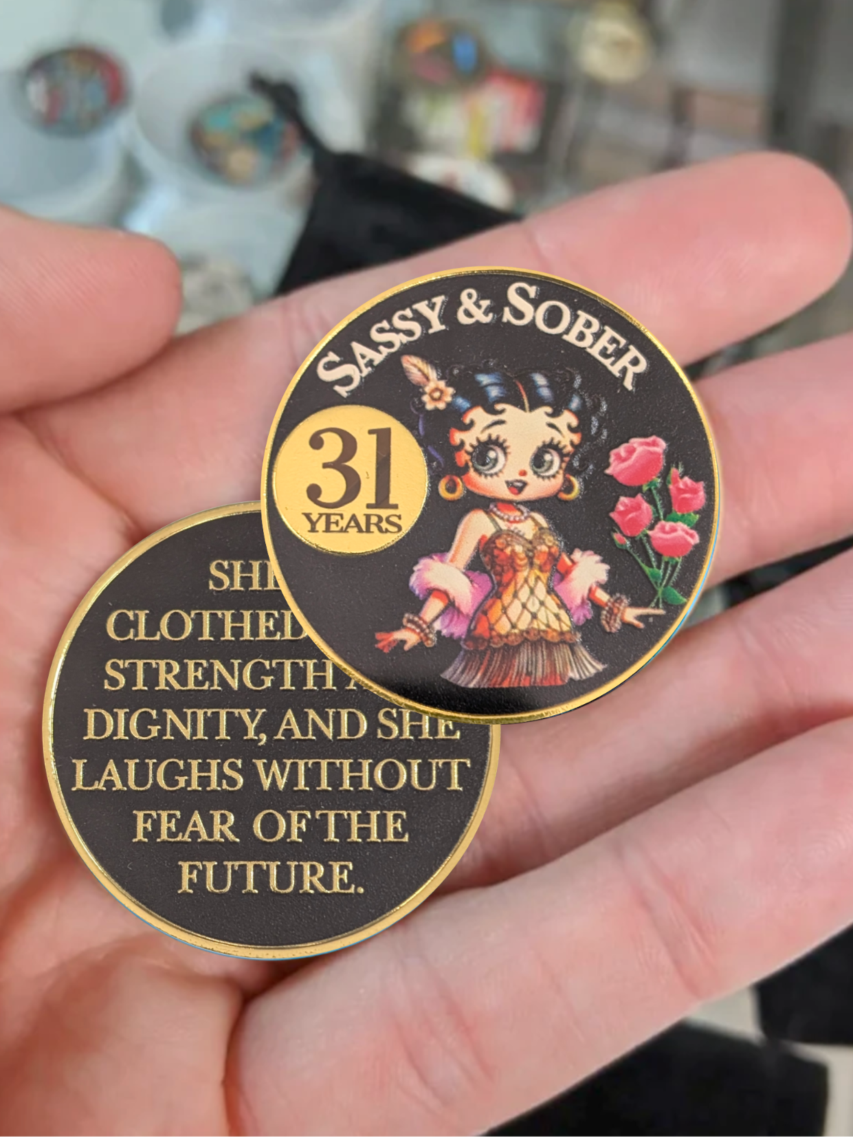 Betty Boop Style AA Sobriety Coin – Celebrate Every Milestone