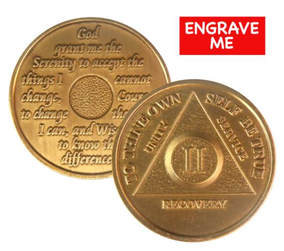 Bronze AA Coin 1-60yrs Sobriety Chip - -Add Name and Sobriety Date