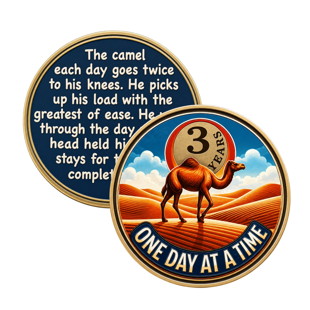 One Day at a Time Camel Poem AA Sobriety Coin