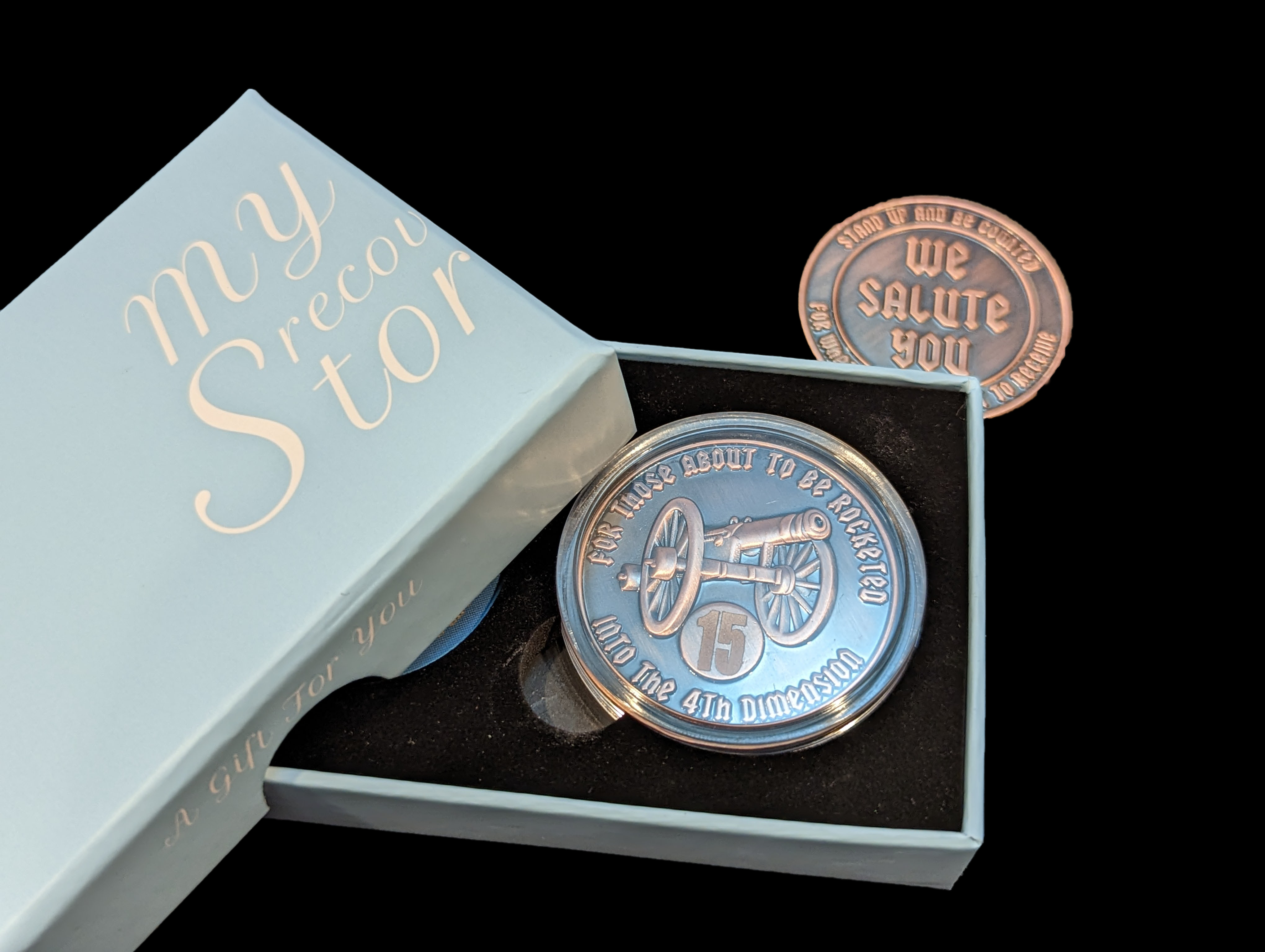 For Those About to be Rocketed We Salute You AA Coin 24hr-11Months Sobriety Chip Includes Gift Box