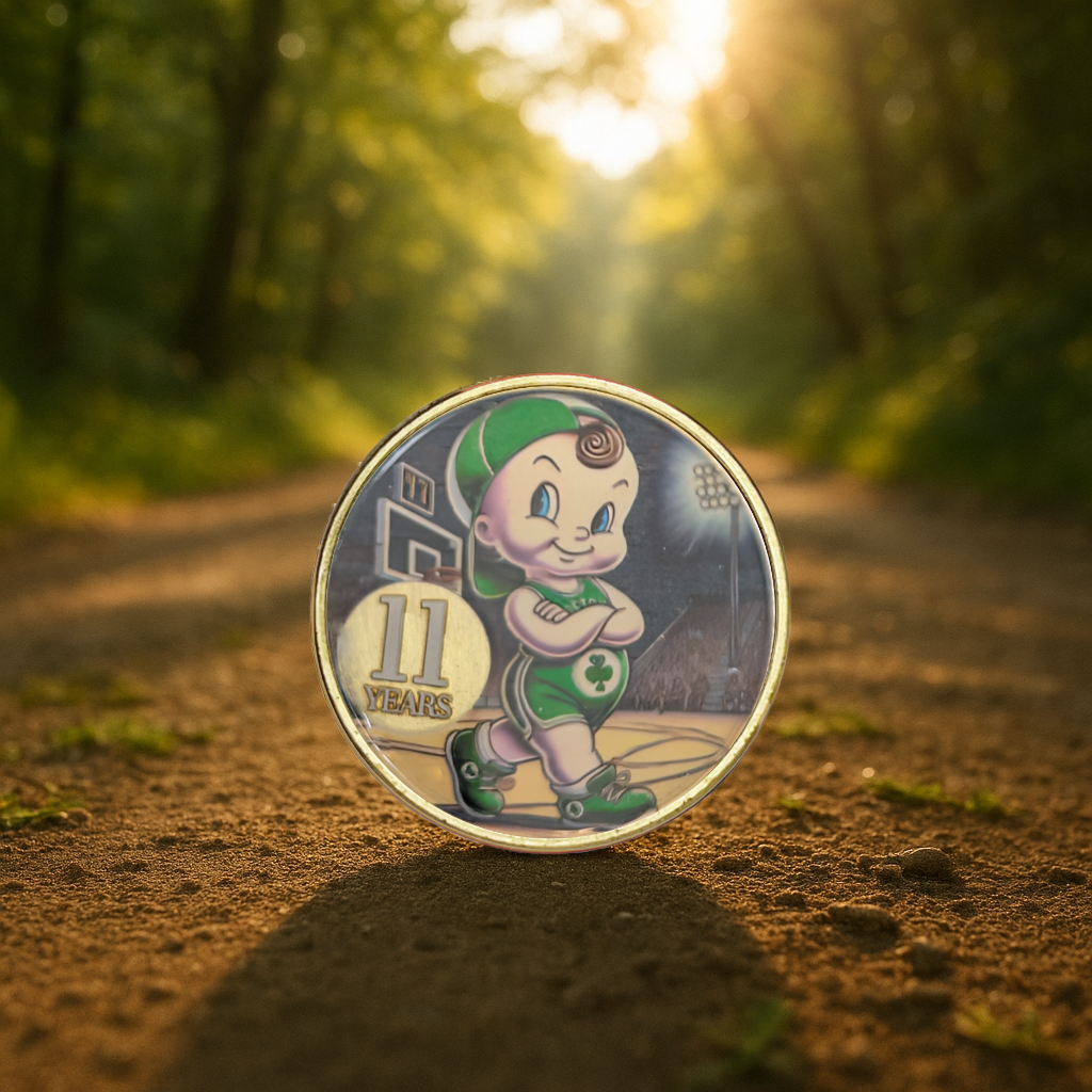 Kewpie Celtics Medallion with Serenity Prayer – Add Your Year