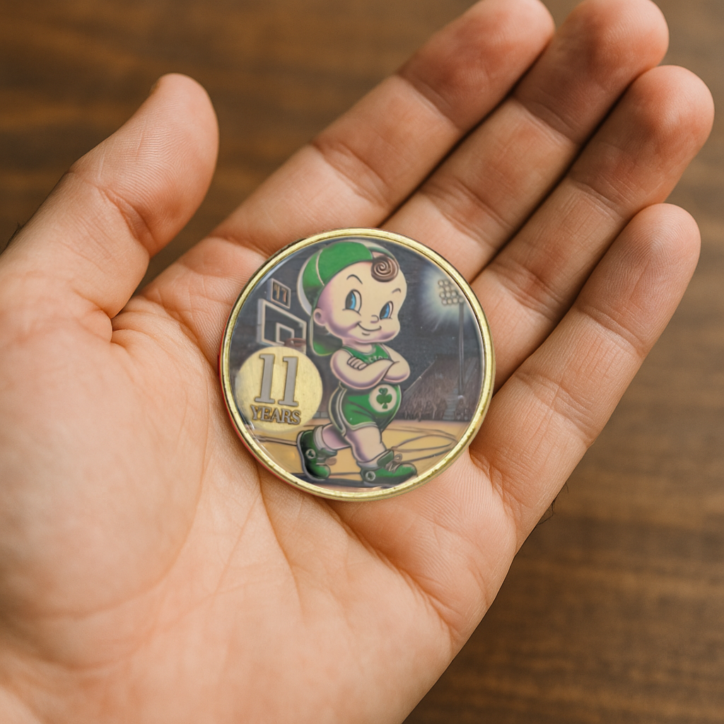 Kewpie Celtics Medallion with Serenity Prayer – Add Your Year