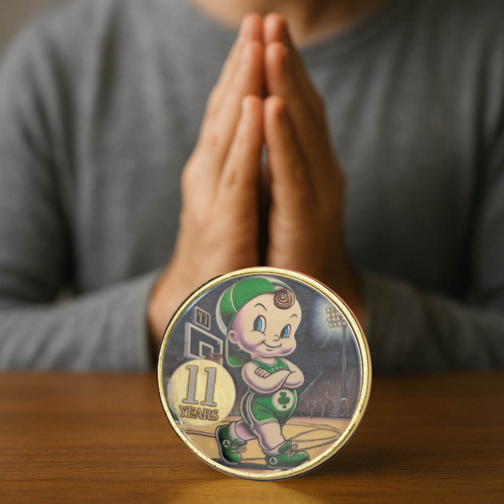 Kewpie Celtics Medallion with Serenity Prayer – Add Your Year