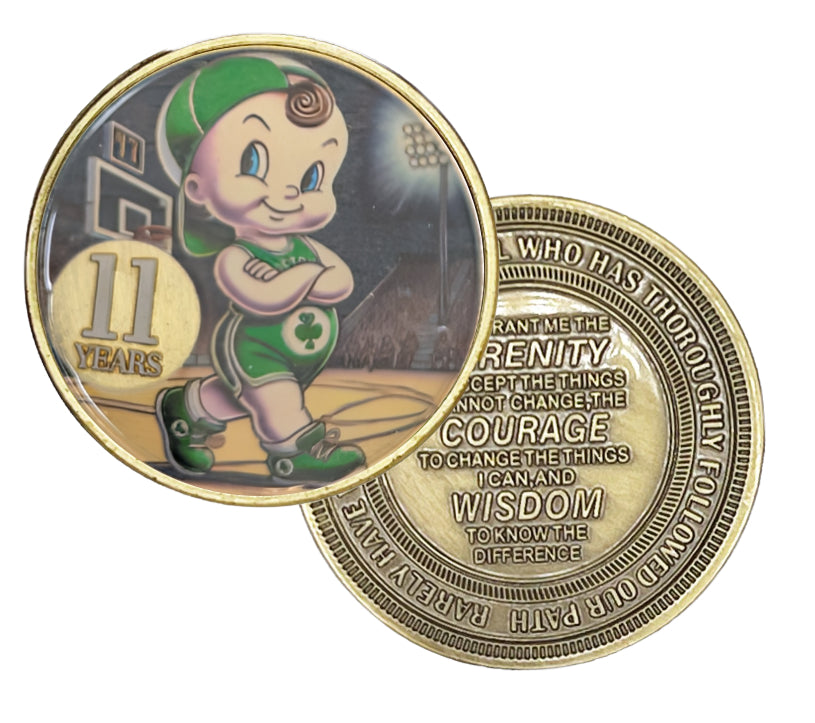 Kewpie Celtics Medallion with Serenity Prayer – Add Your Year
