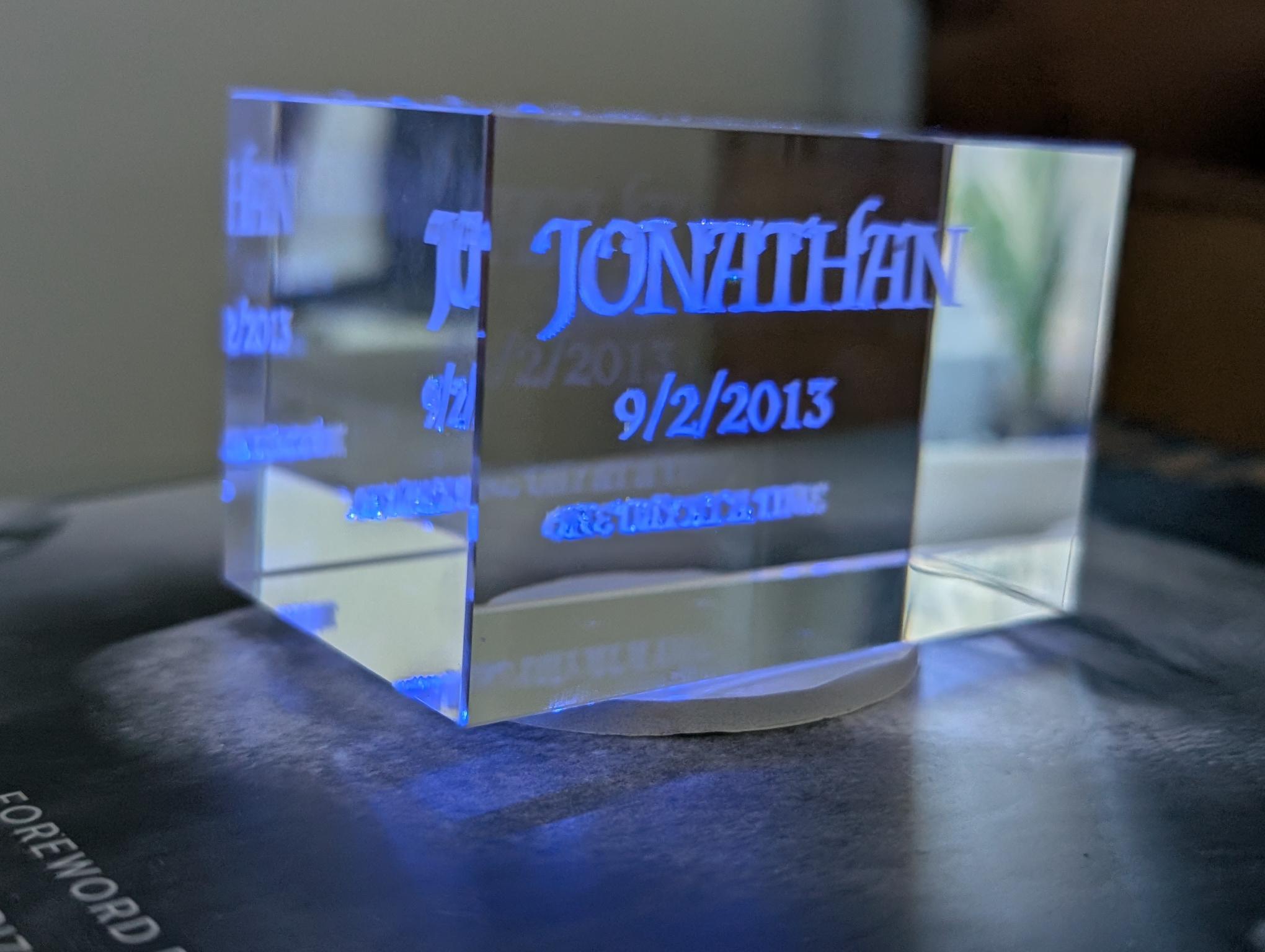 Custom Engraved Crystal Sobriety Gift w/ LED Base – Name & Date Personalized