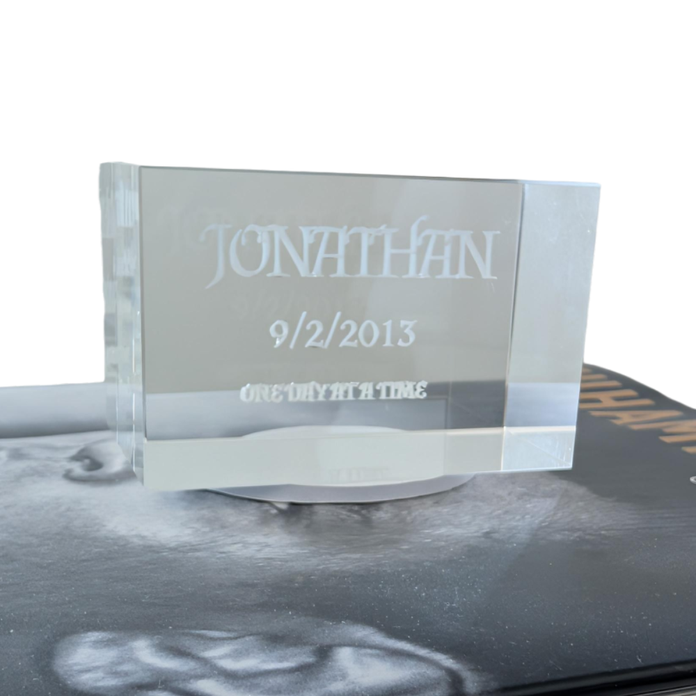 Custom Engraved Crystal Sobriety Gift w/ LED Base – Name & Date Personalized