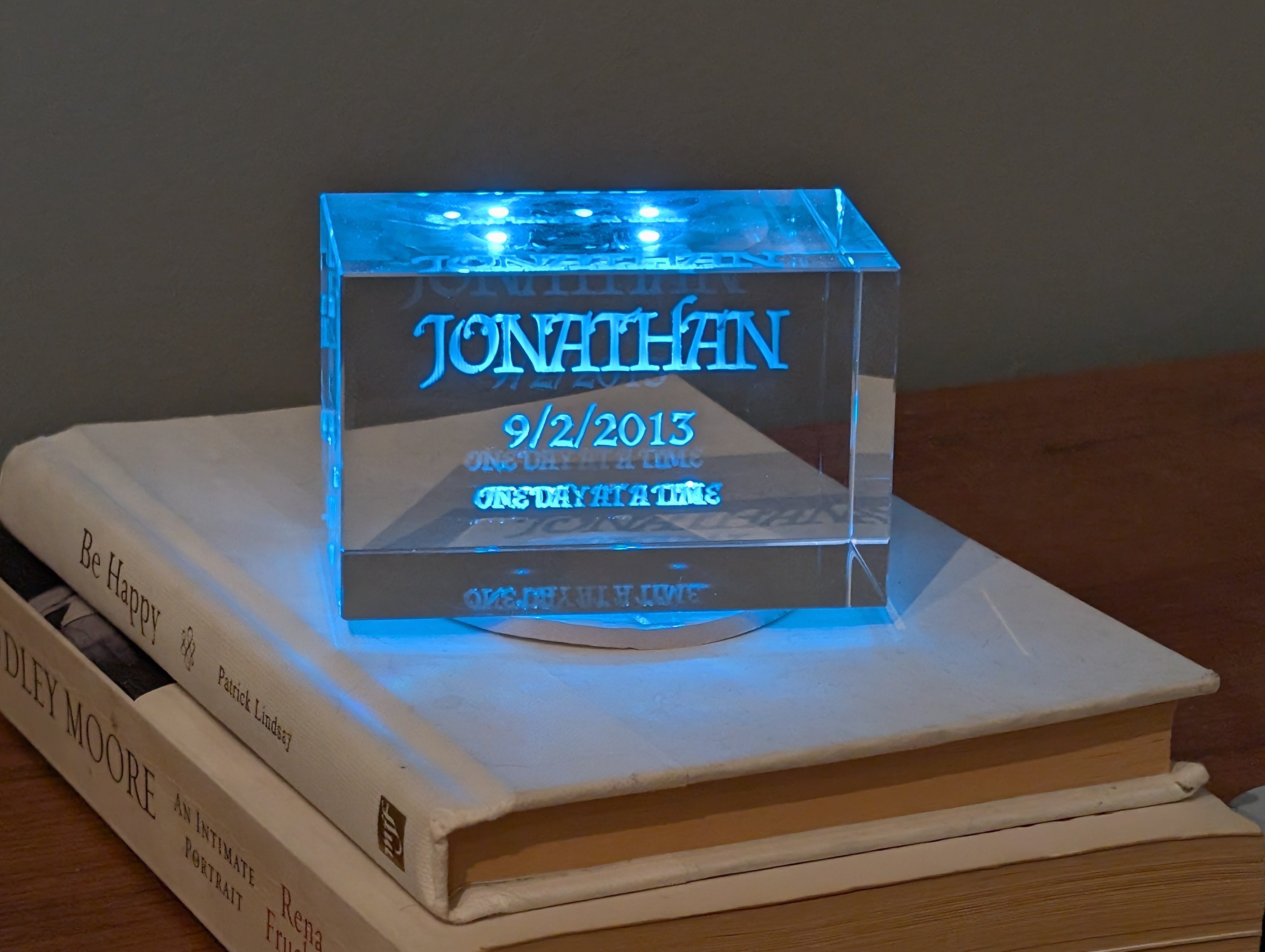 Custom Engraved Crystal Sobriety Gift w/ LED Base – Name & Date Personalized