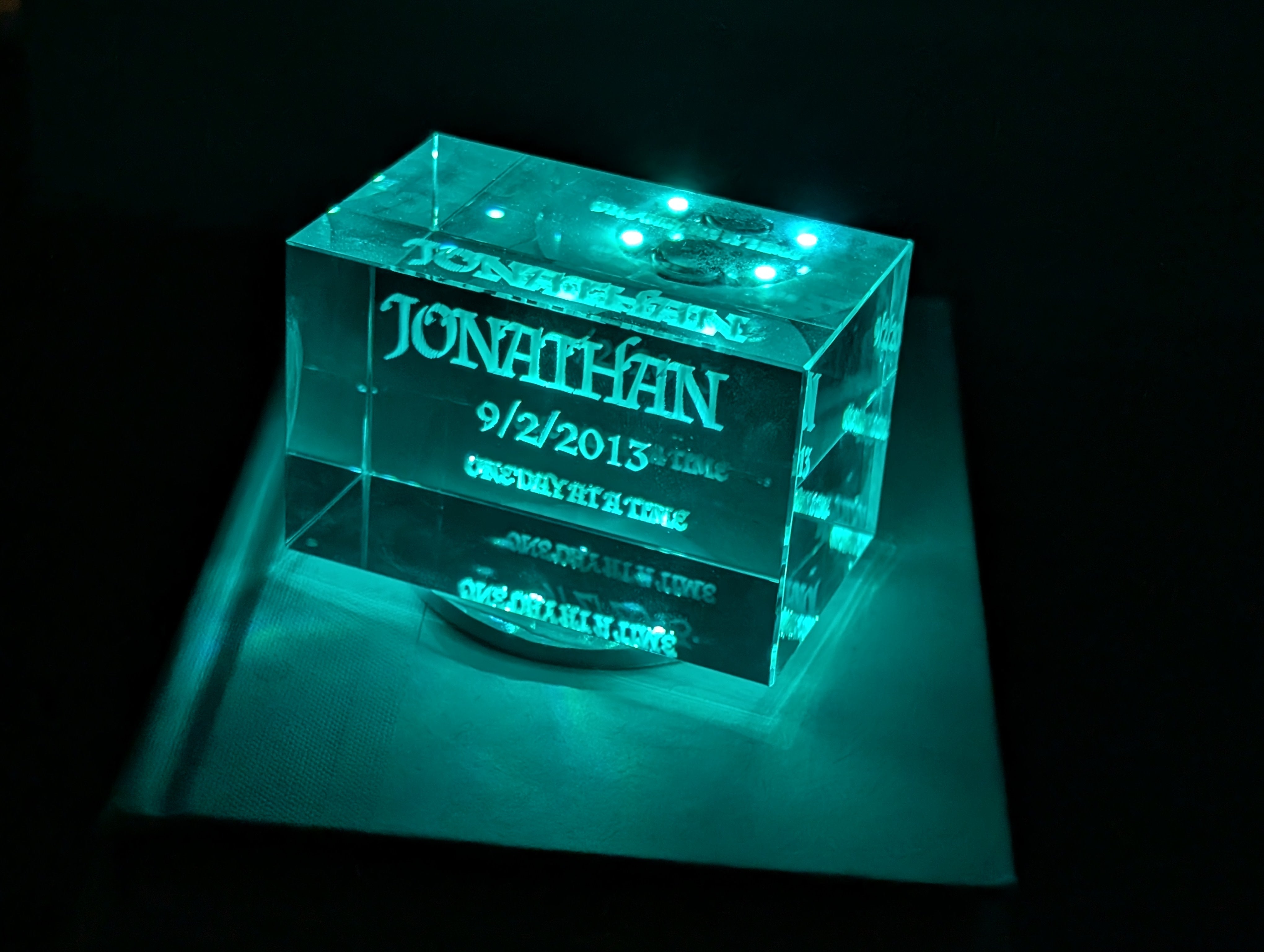 Custom Engraved Crystal Sobriety Gift w/ LED Base – Name & Date Personalized