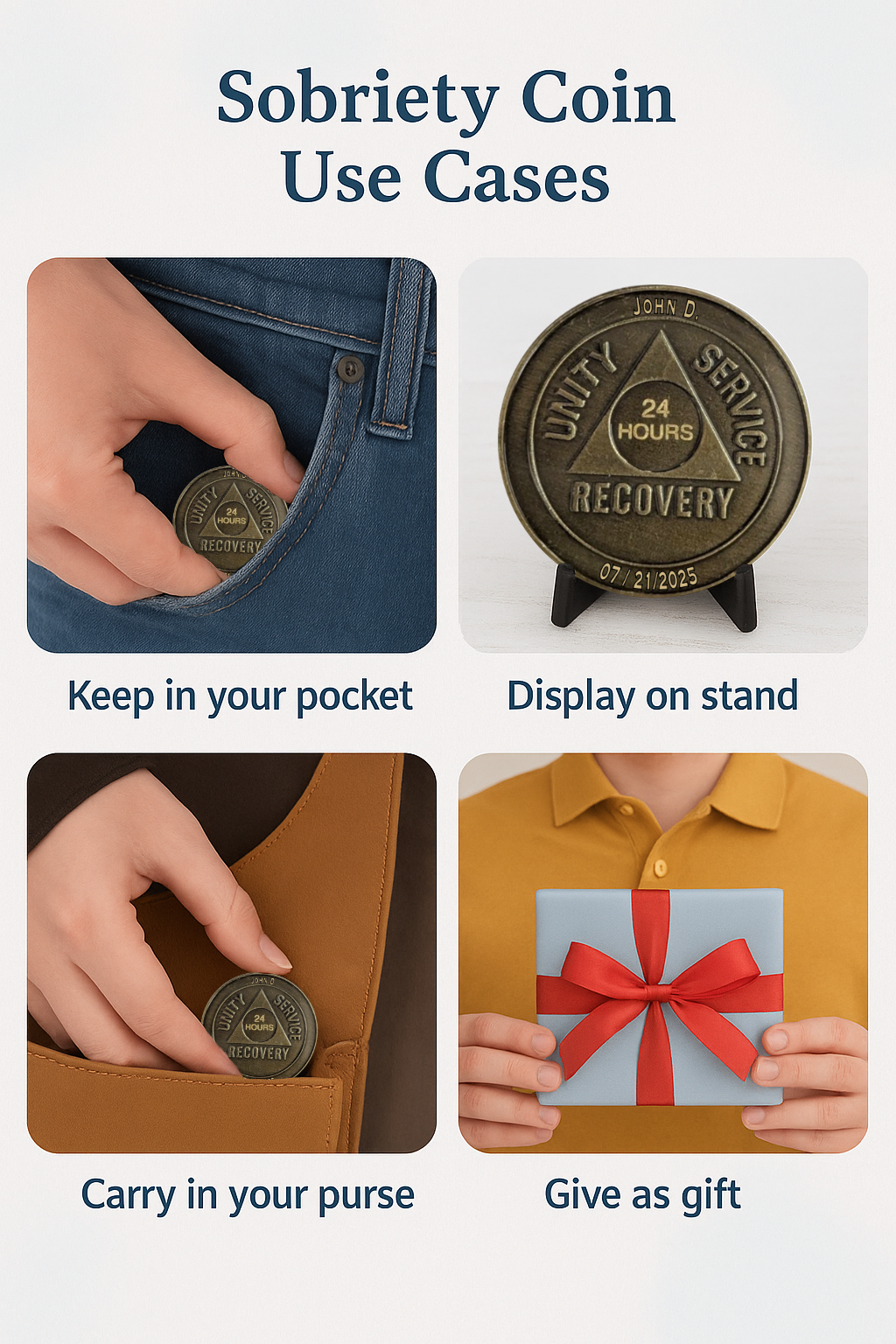 Custom AA Sobriety Coin – Bronze Medallion (24 Hours to 50 Years) with Optional Engraving