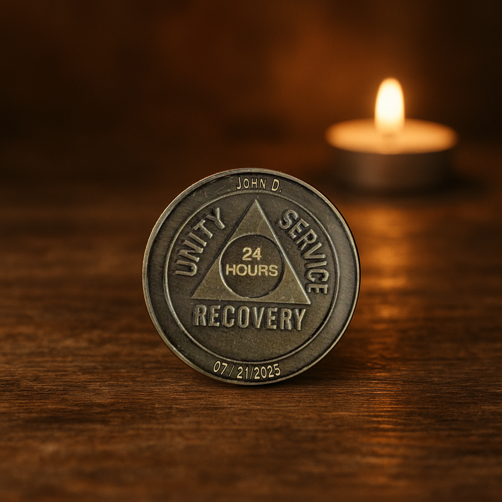 Custom AA Sobriety Coin – Bronze Medallion (24 Hours to 50 Years) with Optional Engraving