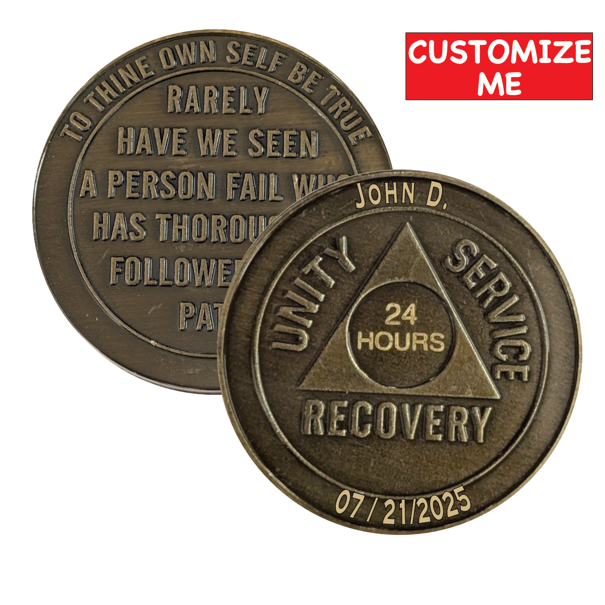 Custom AA Sobriety Coin – Bronze Medallion (24 Hours to 50 Years) with Optional Engraving