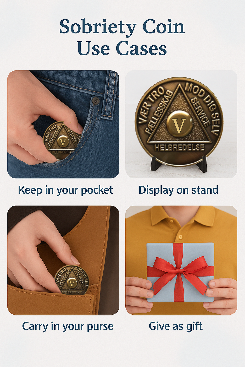 Danish Sobriety Coin | 1-60 Years Engraved in Traditional Numbers | AA Recovery Medallion