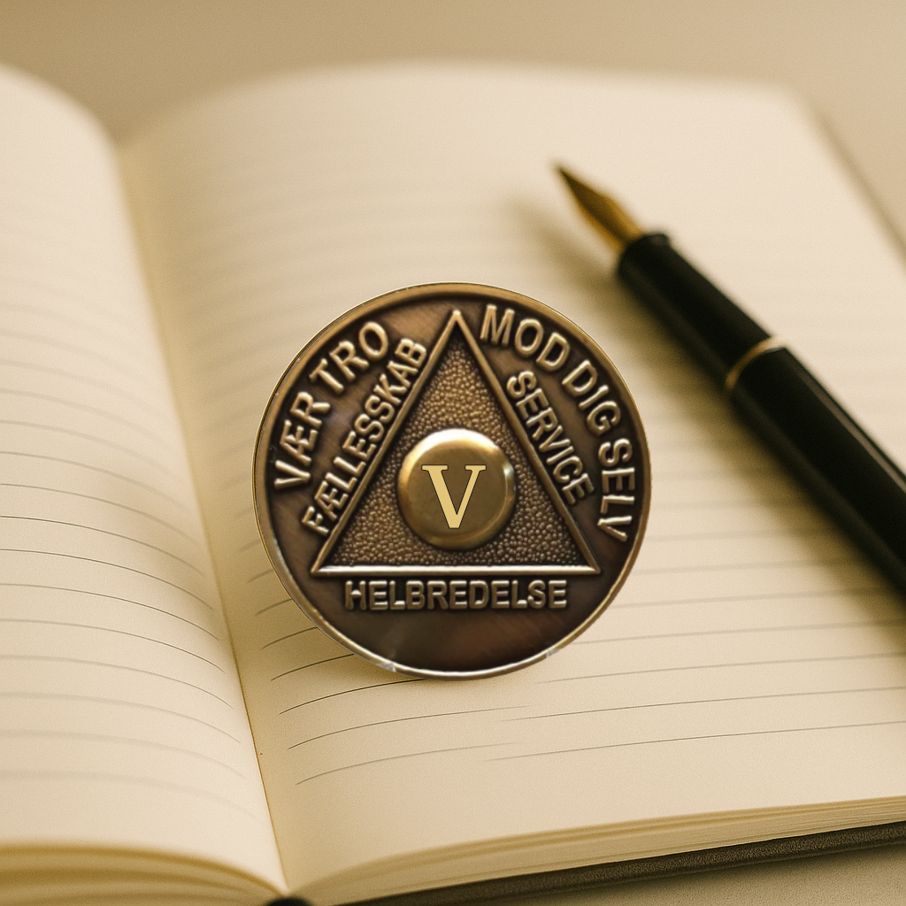 Danish Sobriety Coin | 1-60 Years Engraved in Traditional Numbers | AA Recovery Medallion