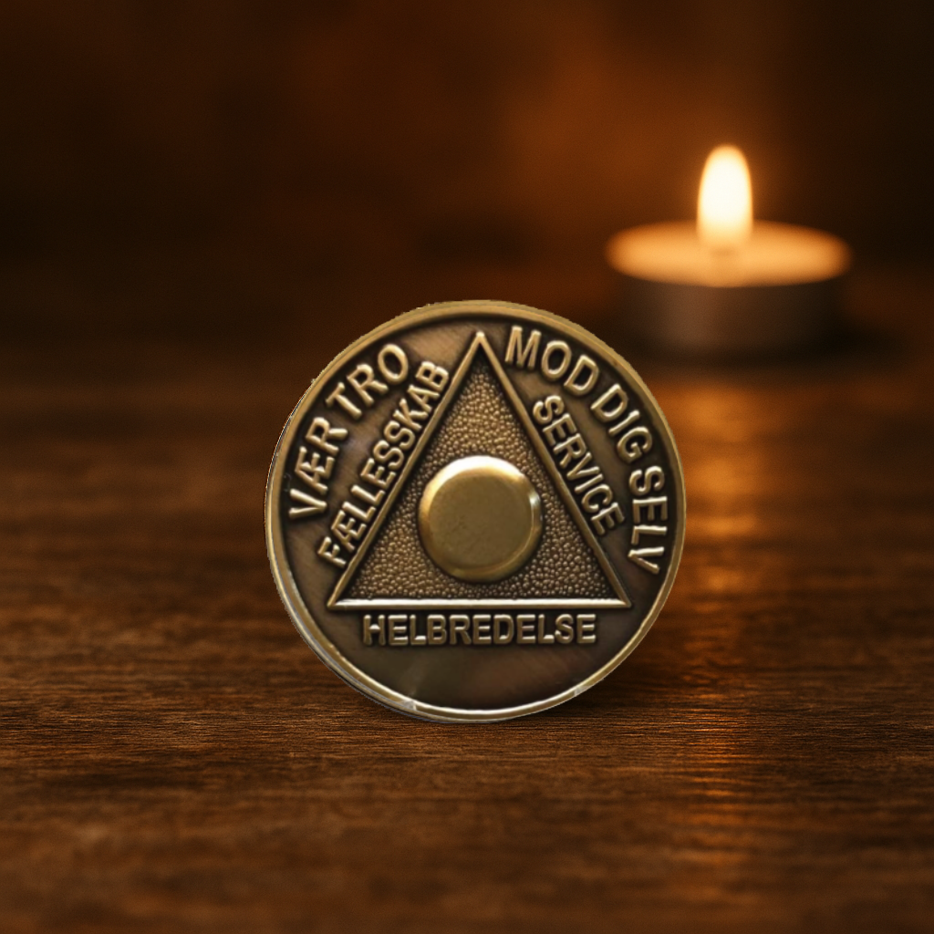 Danish Sobriety Coin | 1-60 Years Engraved in Traditional Numbers | AA Recovery Medallion